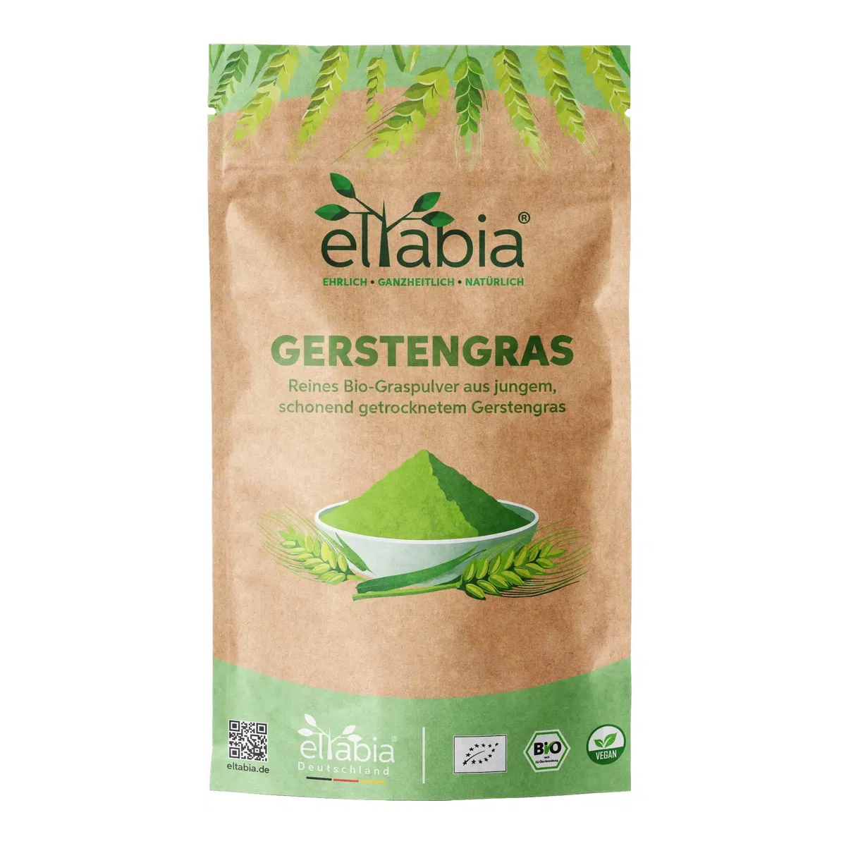 Erba d'orzo biologica in polvere macinata, 500 g, per erba d'orzo da coltivazione tedesca, 100% pura senza additivi (DE-ÖKO-007)