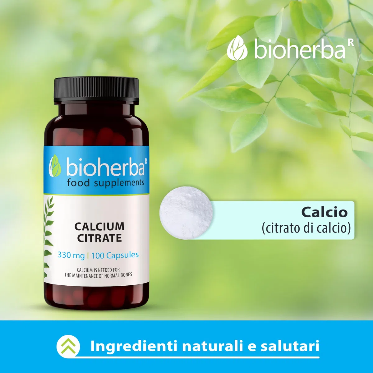 Citrato di Calcio 330 mg - 200 Capsule - Integratore ad Alta Potenza per Ossa e Denti Forti di BIOHERBA