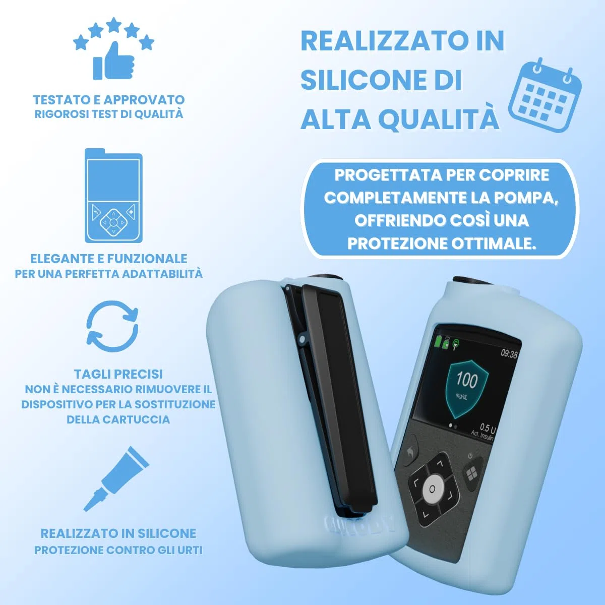 Custodia protettiva in silicone per pompa per insulina Medtronic compatibile con tutti i modelli Medtronic, durevole (nero)