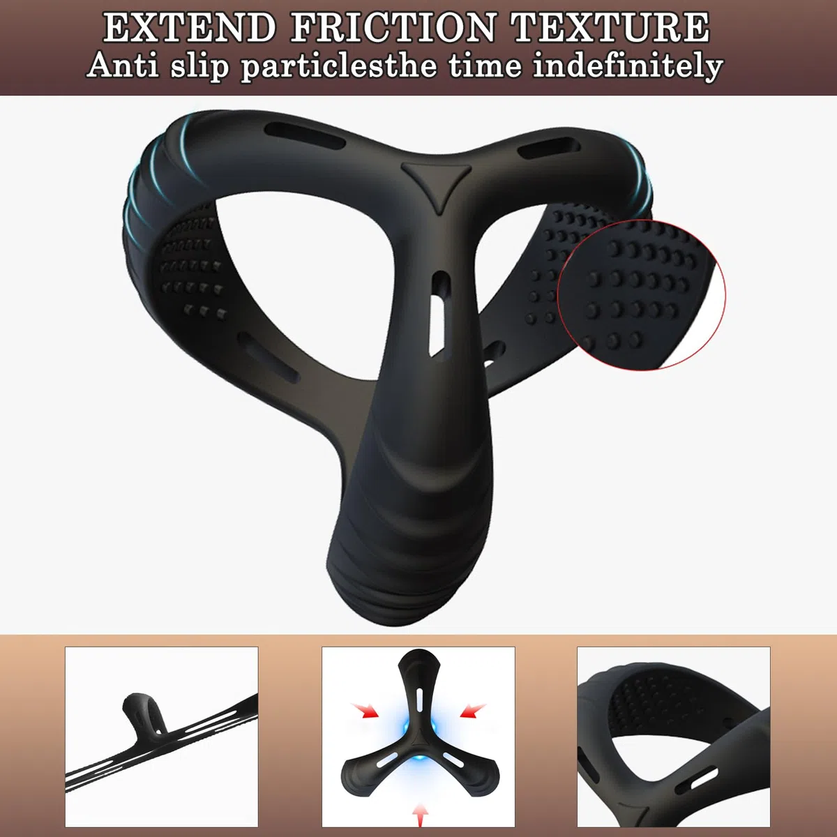BDSMJOY Set di anelli per pene triangolari 2 pezzi, anello per testicoli in silicone estensibile, Anello per il Pene uomo, cock ring pene estensibile (Nero)