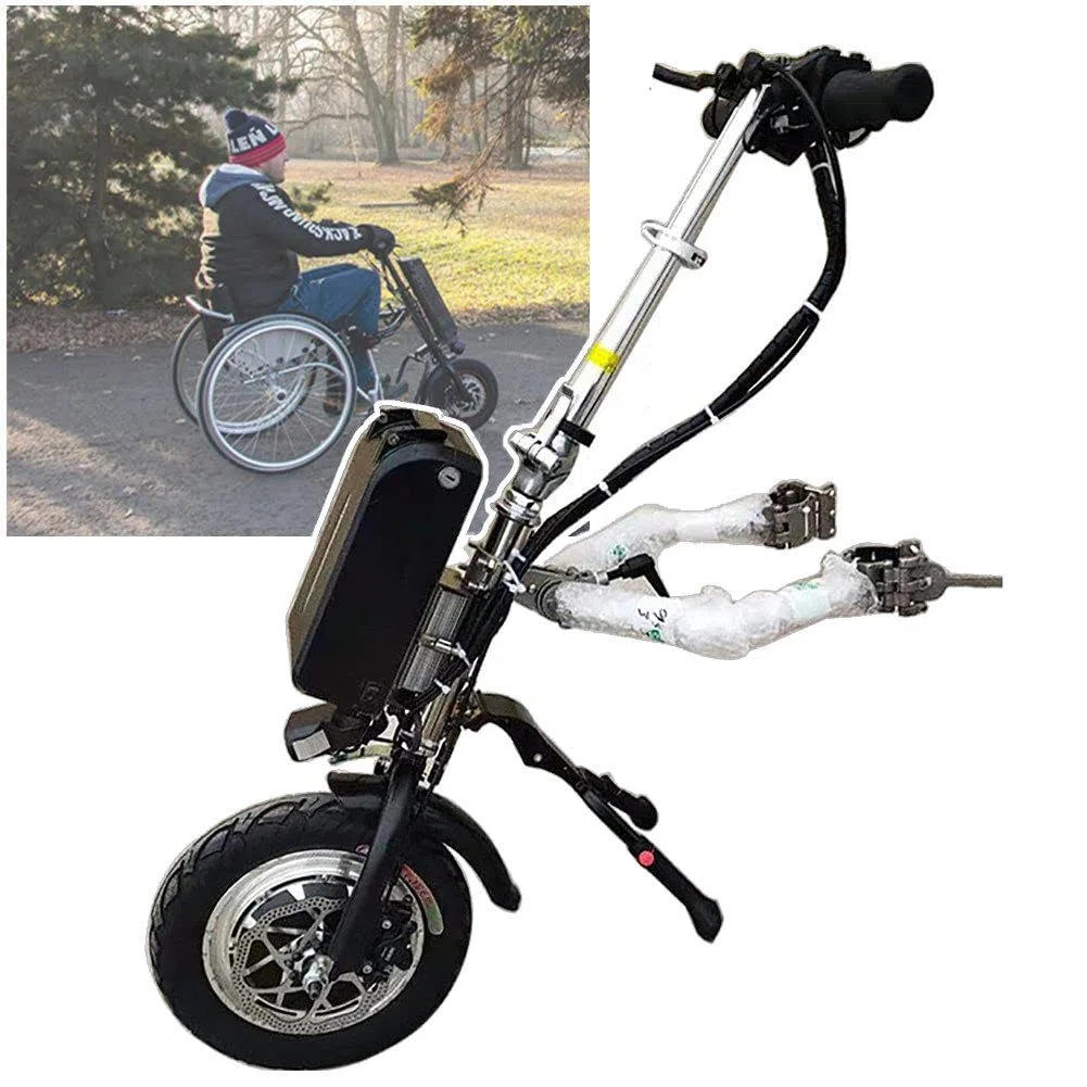 500W Handbike Elettrica per Sedia a Rotelle, Propulsore Anteriore Elettronico Anteriore per Carrozzina, Dispositivo Traino Carrozzina, 3 Velocità, Batteria 48V 17 Ah, Autonomia 70 Km,A