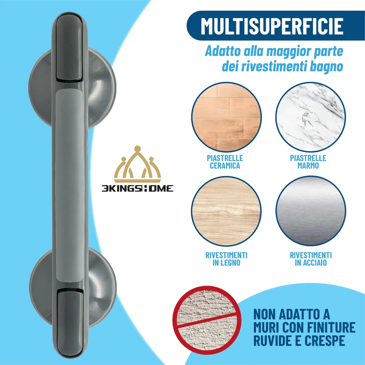 Maniglia Doccia Anziani, Maniglione Bagno Disabili A Ventosa Con Doppia Sicura grigia