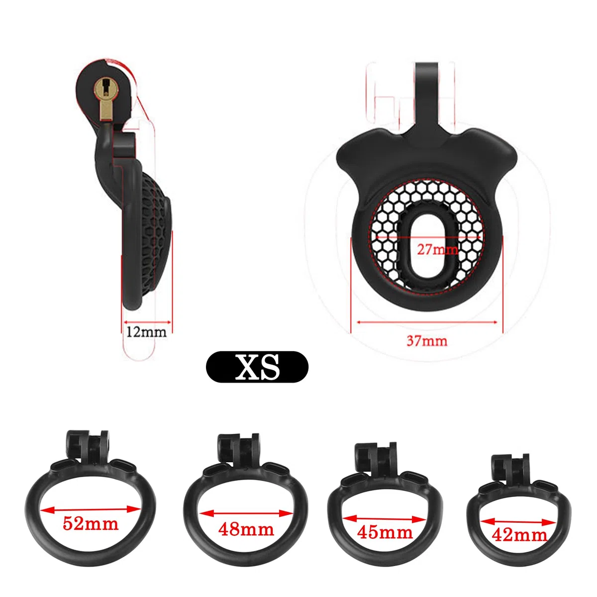 BDSMYEE Chastity cage per sissy, Piccola gabbia di castità traspirante, Gabbie per Pene con 4 cock rings, Male cock cage per Prevenire L'erezione (Nero, F)