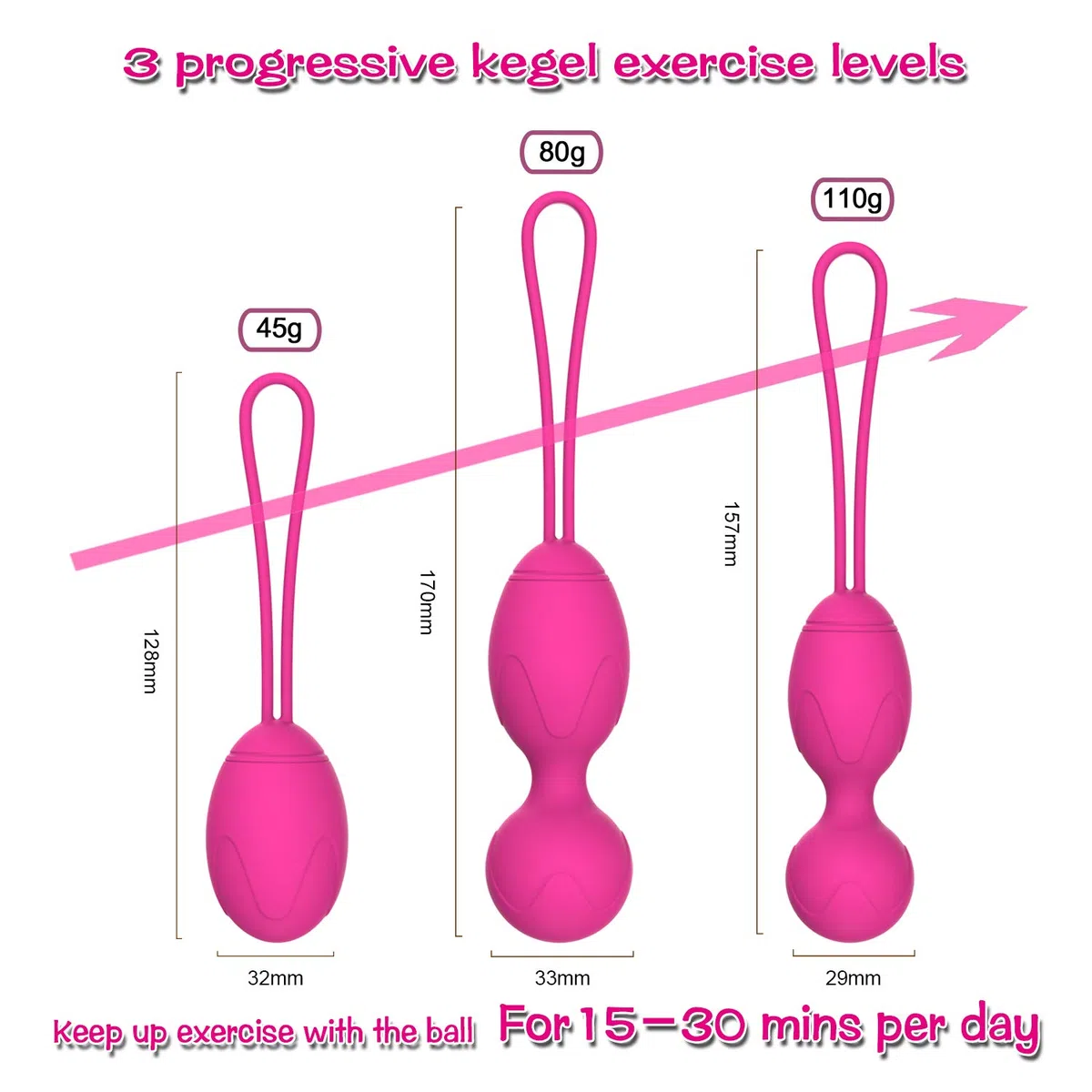 Palline Per il Pavimento Pelvico Set - Perfetto per rassodare il muscolo pelvico e prevenire l'incontinenza - Set di 3 sfere Kegel in silicone alta qualità