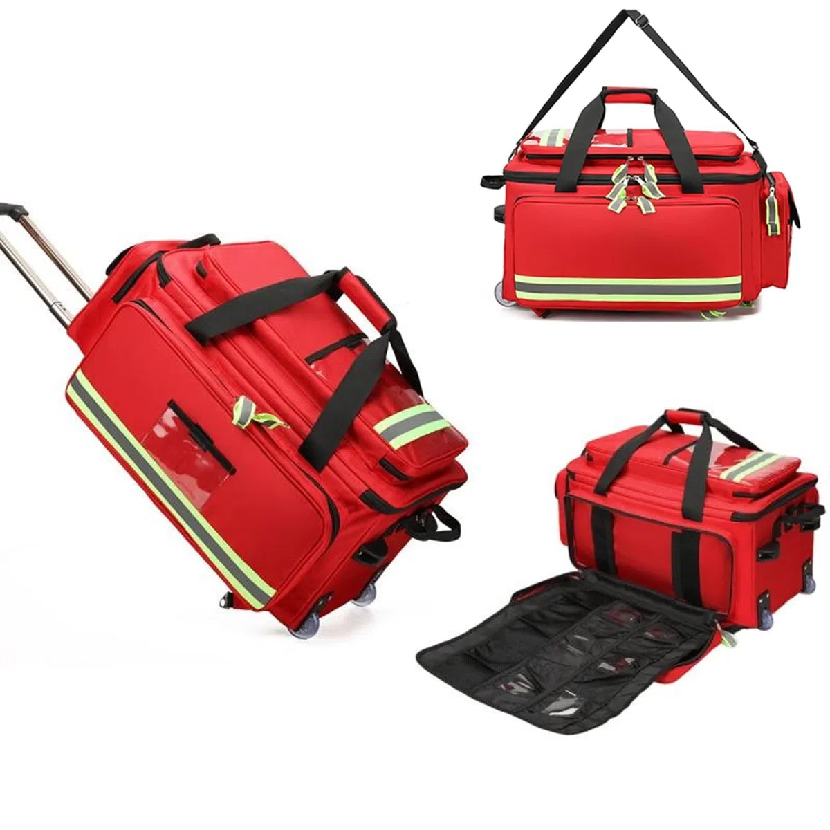 Borsa di pronto soccorso di grande capacità con ruote e scomparti per stoccaggio e trasporto portatile