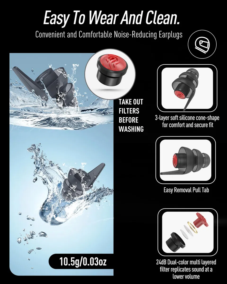 Hearprotek 3 Paia di Tappi Orecchie Moto, 24dB Tappi Riutilizzabili, Isolamento Confortevole dal Rumore del Vento per la Protezione Dell'udito, Guida, Corse, Racing-Regali per amanti delle moto