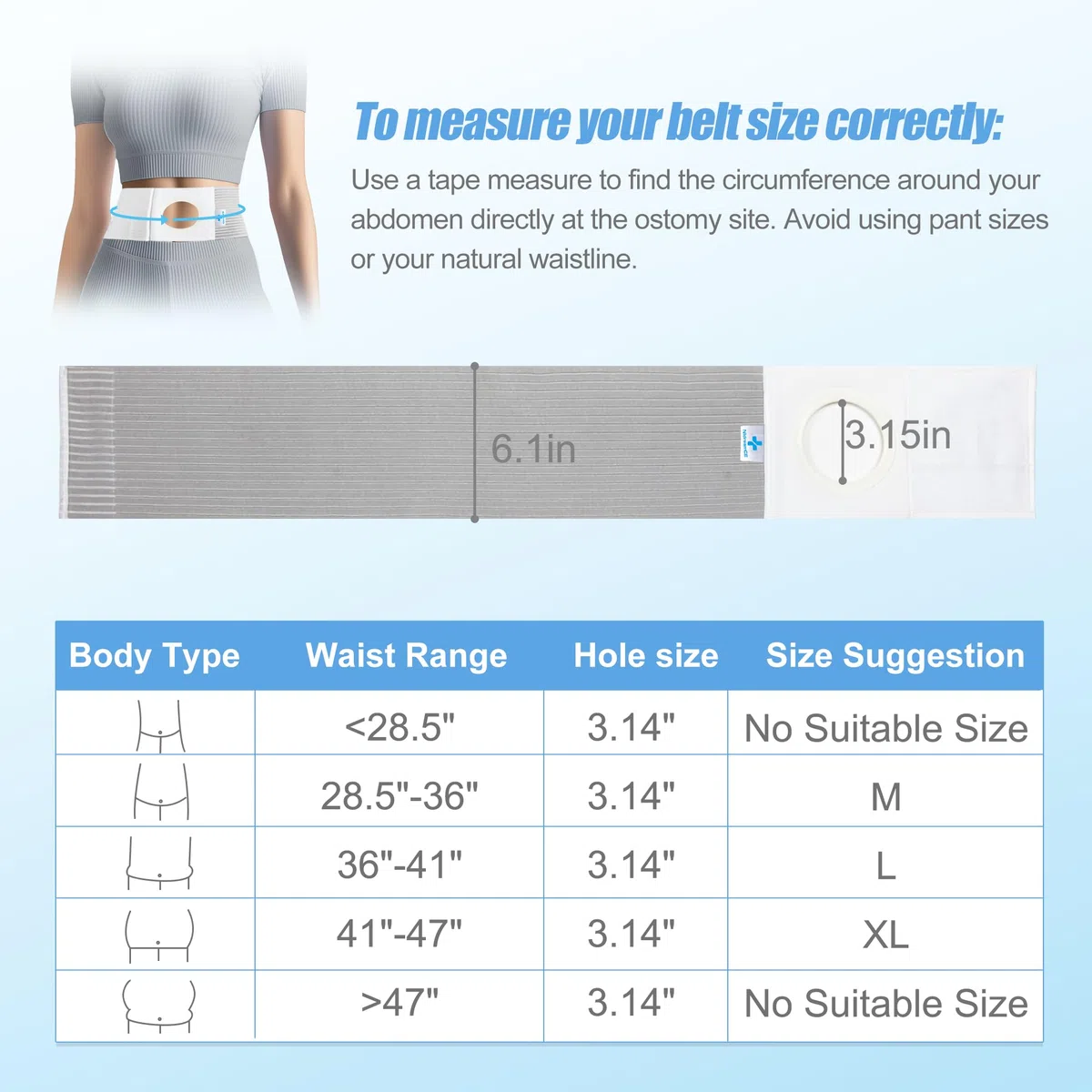 Cintura per stomia da uomo e donna，Cintura per ernia ostomica supporto medico per stomia, ileostomia, cintura di supporto in vita，con apertura da 8 cm (L)