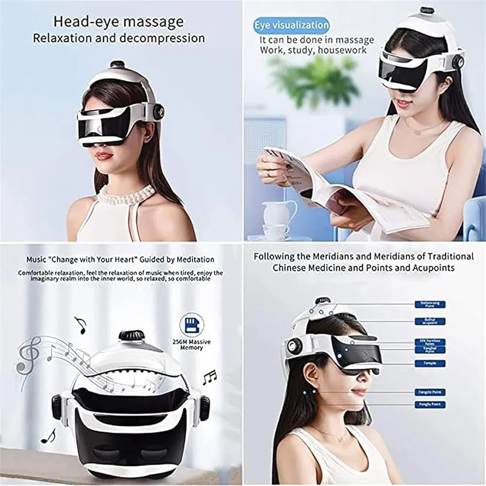 Casco riscaldato 3 in 1 per massaggio del cuoio capelluto e del collo, con compressione ad aria e impasto, massaggiatore portatile per la testa per alleviare l'emicrania, ridurre lo stress, sonno