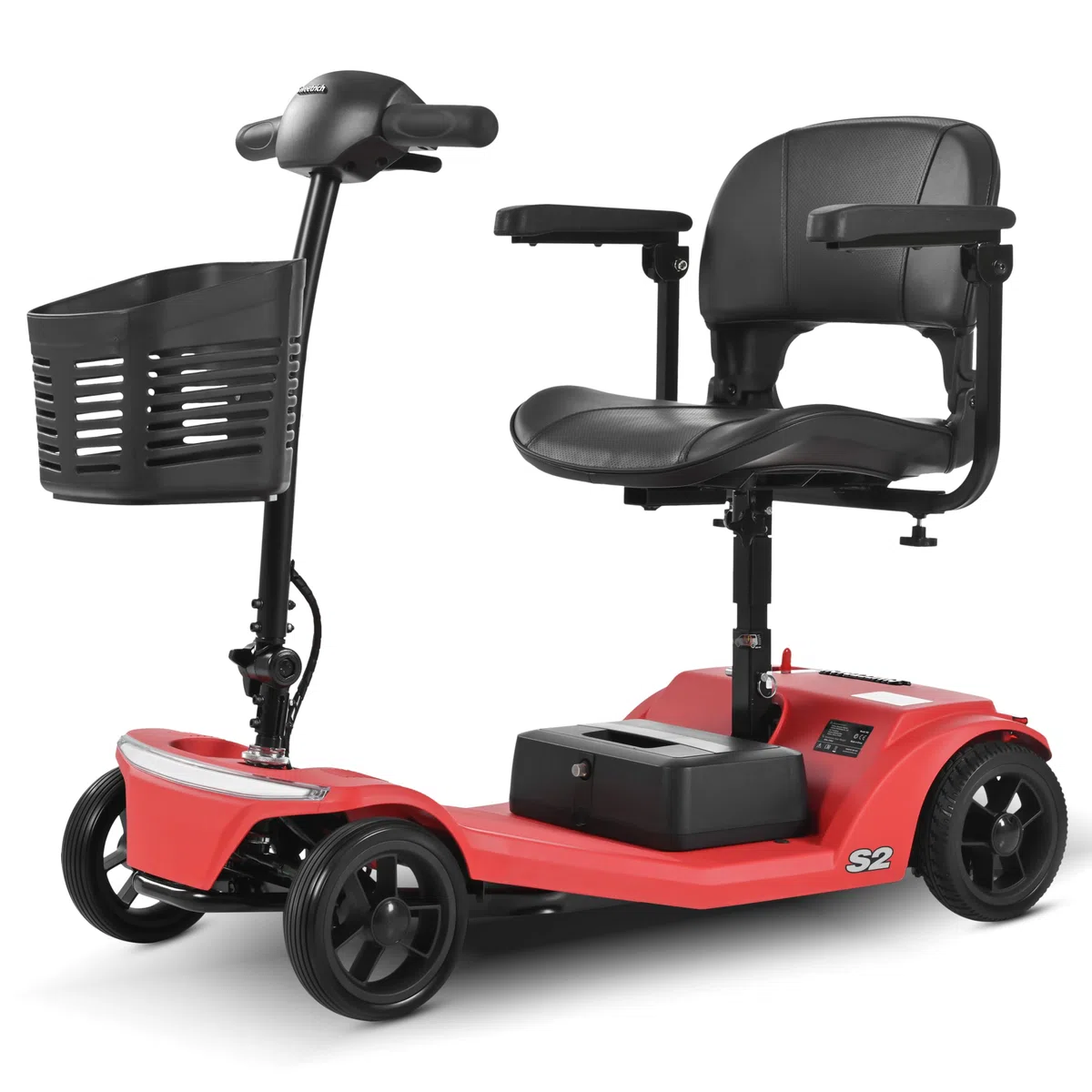 Mobility Scooter elettrico pieghevole per anziani e anziani, portata 15 km, batteria rimovibile da 12 Ah, portata 136 kg, motore da 250 W + porta USB (rosso)