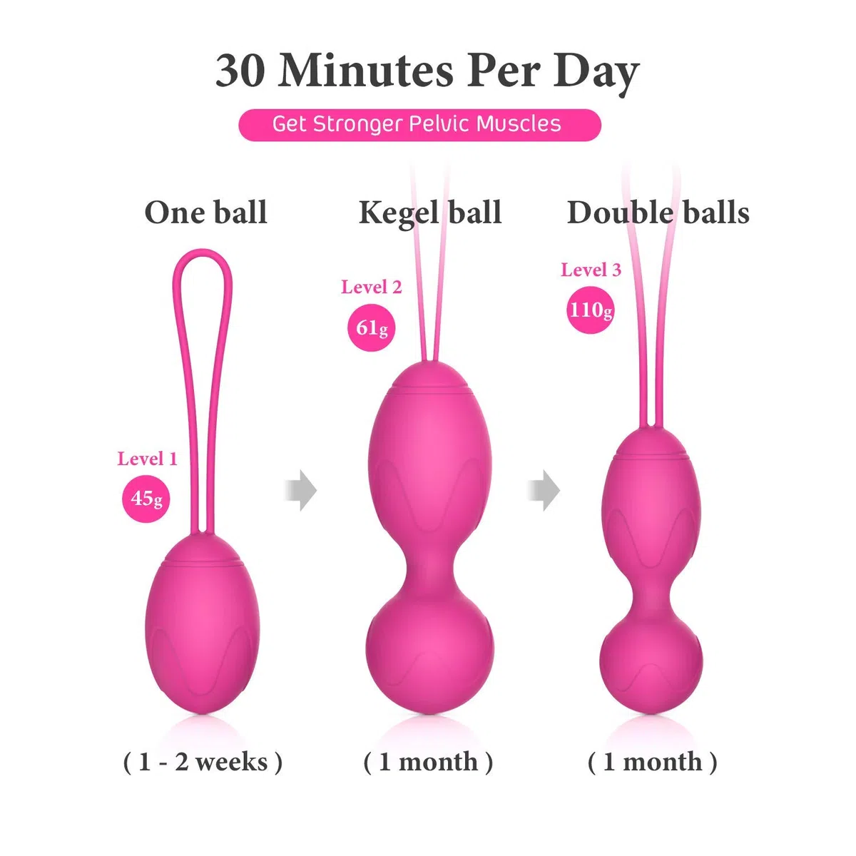 Palline Per il Pavimento Pelvico Set - Perfetto per rassodare il muscolo pelvico e prevenire l'incontinenza - Set di 3 sfere Kegel in silicone alta qualità
