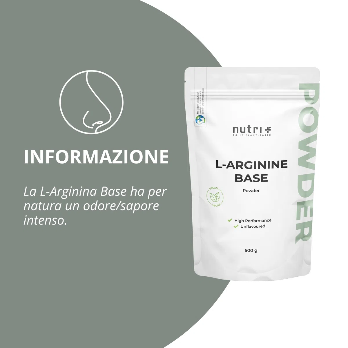 Nutri + L-Arginina Polvere Base 500g - massimo Dosaggio - vegetale da Fermentazione - pura Arginina - vegan - neutrale - senza Additivi - Qualità premium