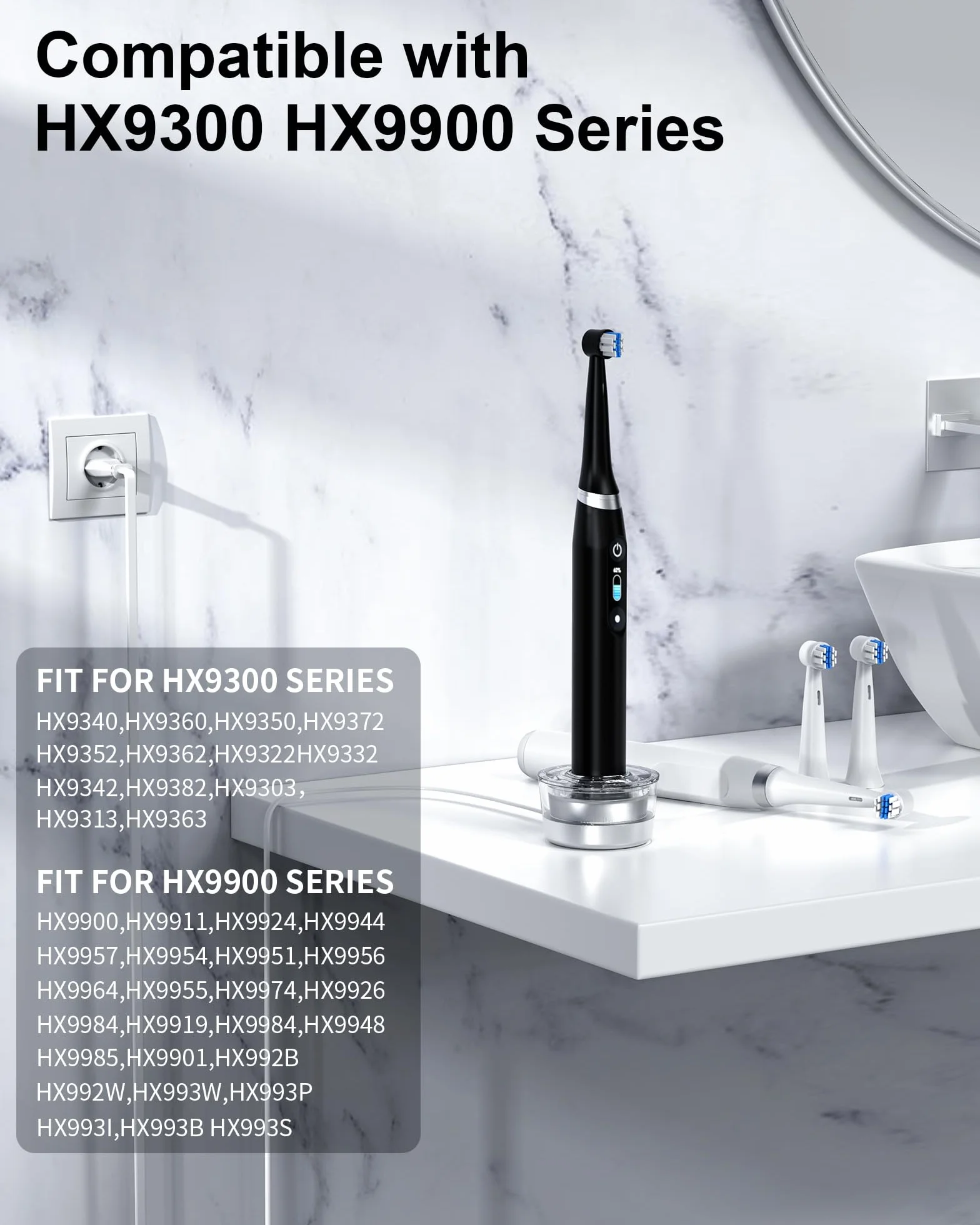 Caricatore elettrico per spazzolino Philips Sonicare serie 9000, per Philips Sonicare HX9914/54 55 57,HX9911/53 63 79 84 88 89,HX9992/11 12 (bianco)