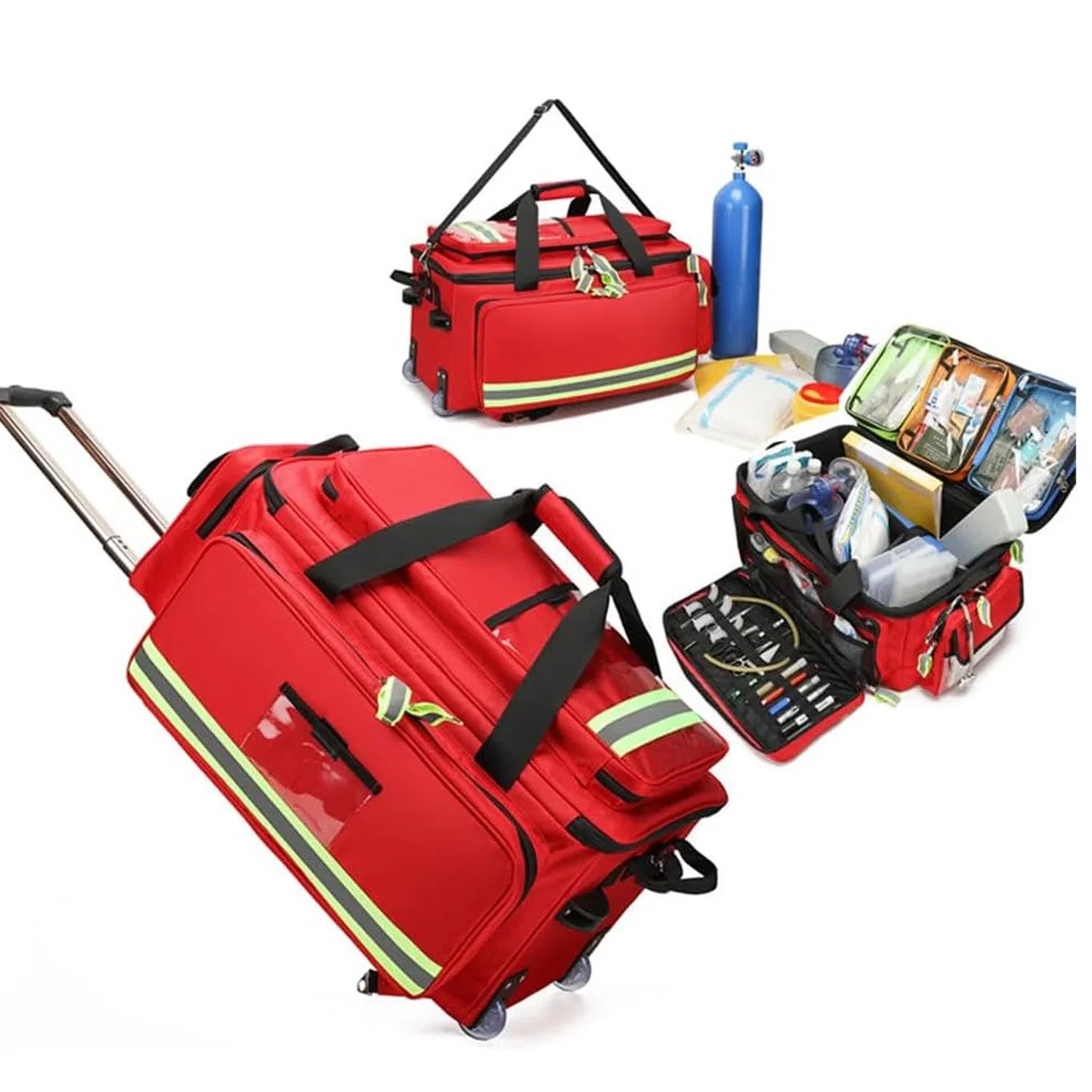 Borsa di pronto soccorso di grande capacità con ruote e scomparti per stoccaggio e trasporto portatile