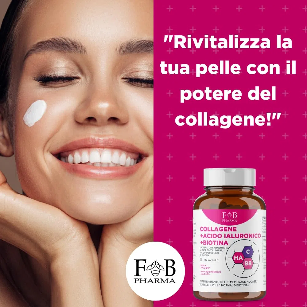 Collagene con Acido Ialuronico e Biotina – 180 Capsule per Pelle, Capelli e Unghie – Formula Completa ad Alta Concentrazione – Prodotto in Italia