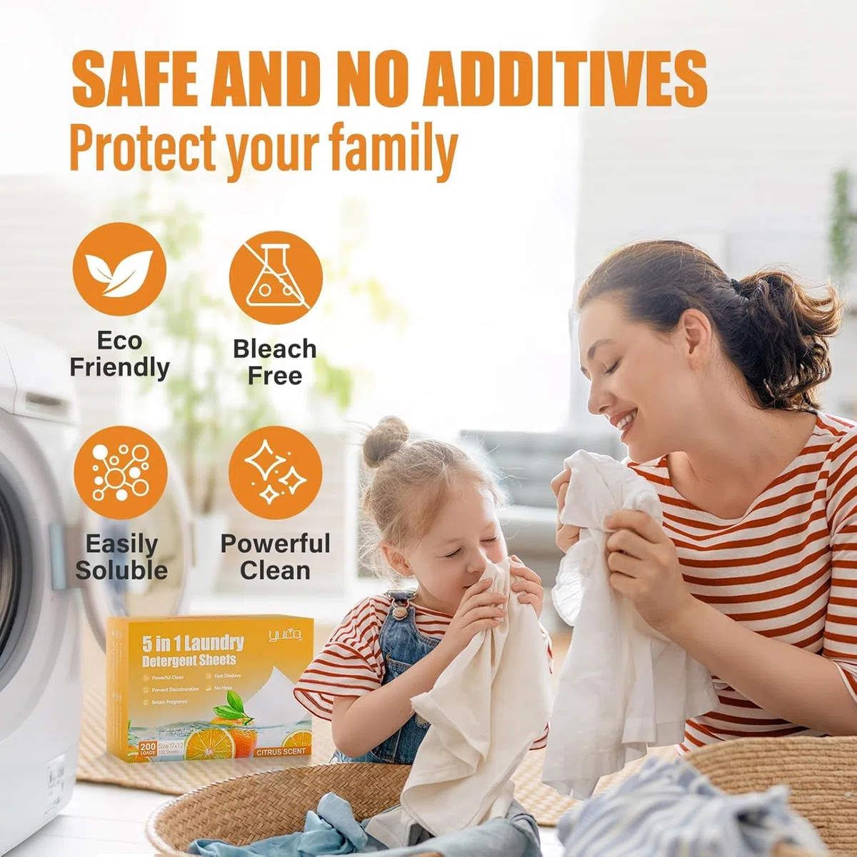 Detersivo in Fogli per Lavatrice fino a 200 Lavaggi, Ecologico, Facili da Usare, A base Vegetale, Biodegradabili, Senza Plastica, Dimensioni Elevate (Agrumi)