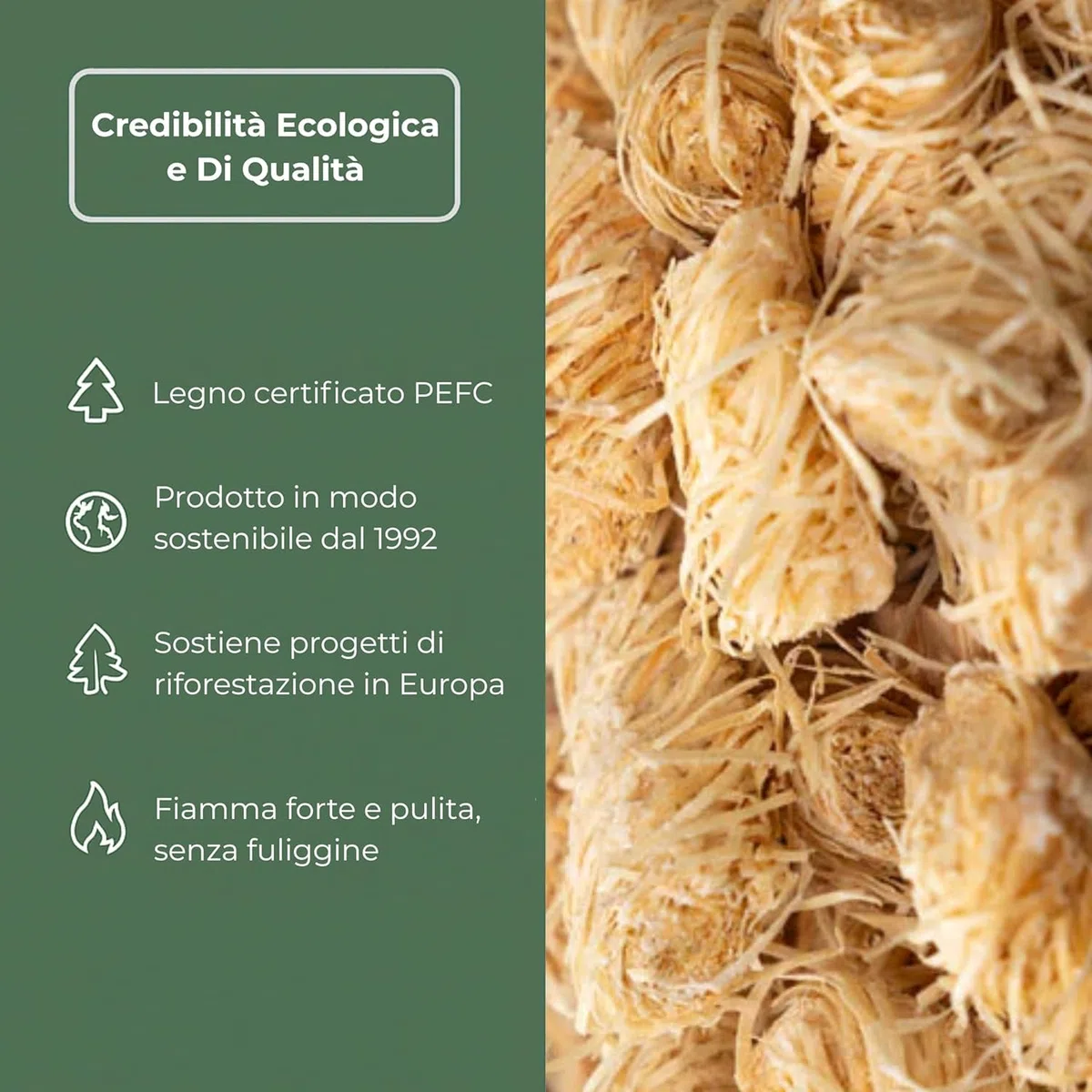 HORECA CANDLES Riccioli Accendifuoco Ecologico - Confezione da 250 Accendi Fuoco in Legna Arricchiti con Cera - Accensione Sicura, Pulita e Naturale per Carbonella, Barbecue, Camino, Stufa