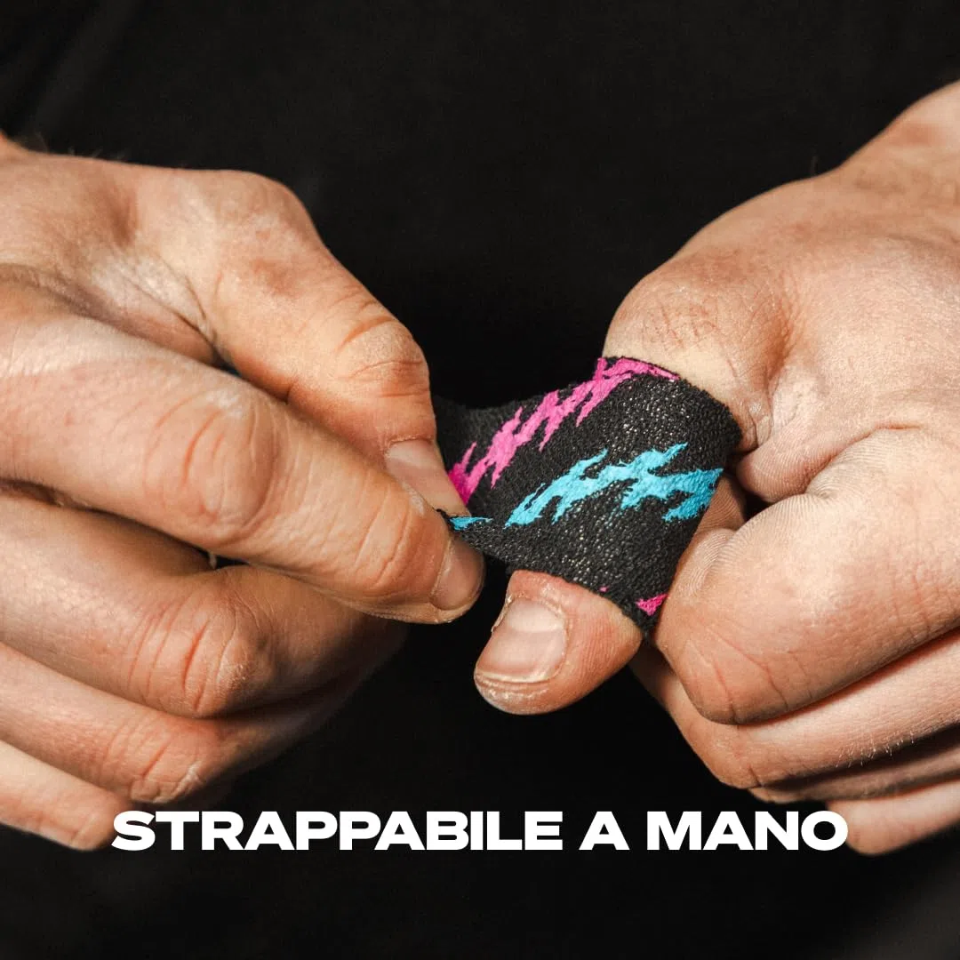 SPORTTAPE 6 Rotoli Nastro Pollice Sollevamento Pesi 3,8cm x 4,5m | Nastro Grip a Uncino per CrossFit & Powerlifting | Anti-Sudore, Facile da Strappare, Protezione per Mani e Dita | Pack Misto