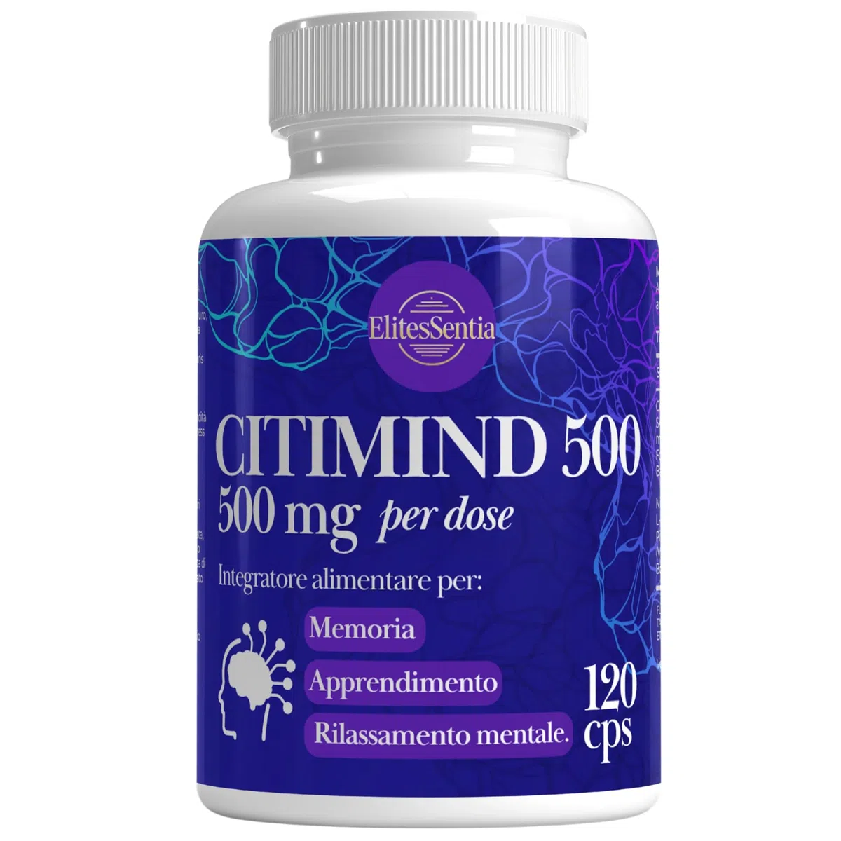 ElitesSentia CitiMind 500 - Integratore Memoria,Concentrazione e Stanchezza Mentale-Con Citicolina,Fosfatidilserina,Bacopa,Vitamina B6 e Boro,120 Caps Per Due Mesi.