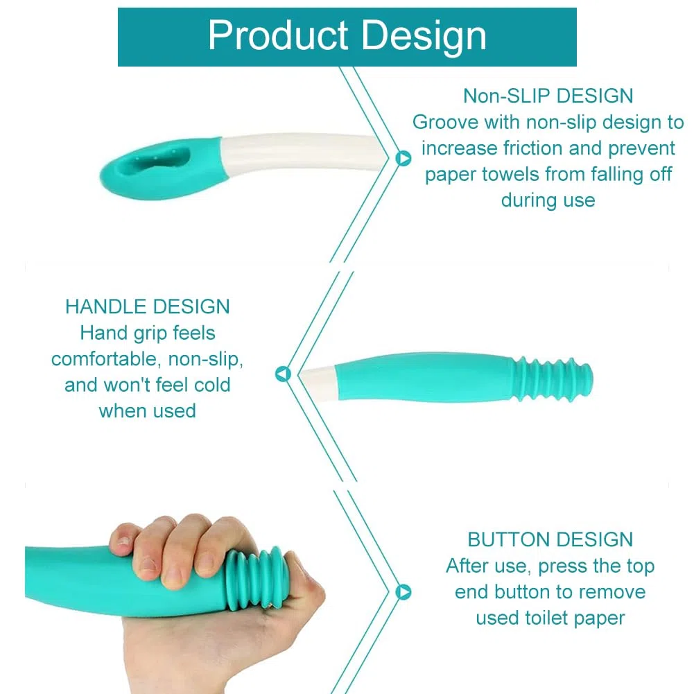 Ausili per la Toilette, Attrezzi per WC, Set di Ausilio per la Pulizia di Lunga Maniglia, Materiale in Silicone Ausili per Disabili, Cartella Bottom Wiper per le Donne Anziane e in Gravidanza (38cm)