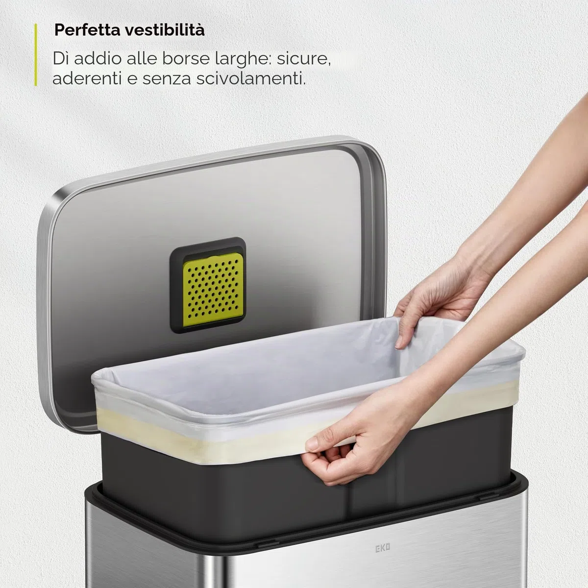 EKO - Sacchetti Pattumiera - Code F - 60 Pezzi - 40-60 Litri - Extra Resistenti Anti-Goccia con Maniglie a Chiusura Automatica - Bianchi - Ideali per Cucina e Casa