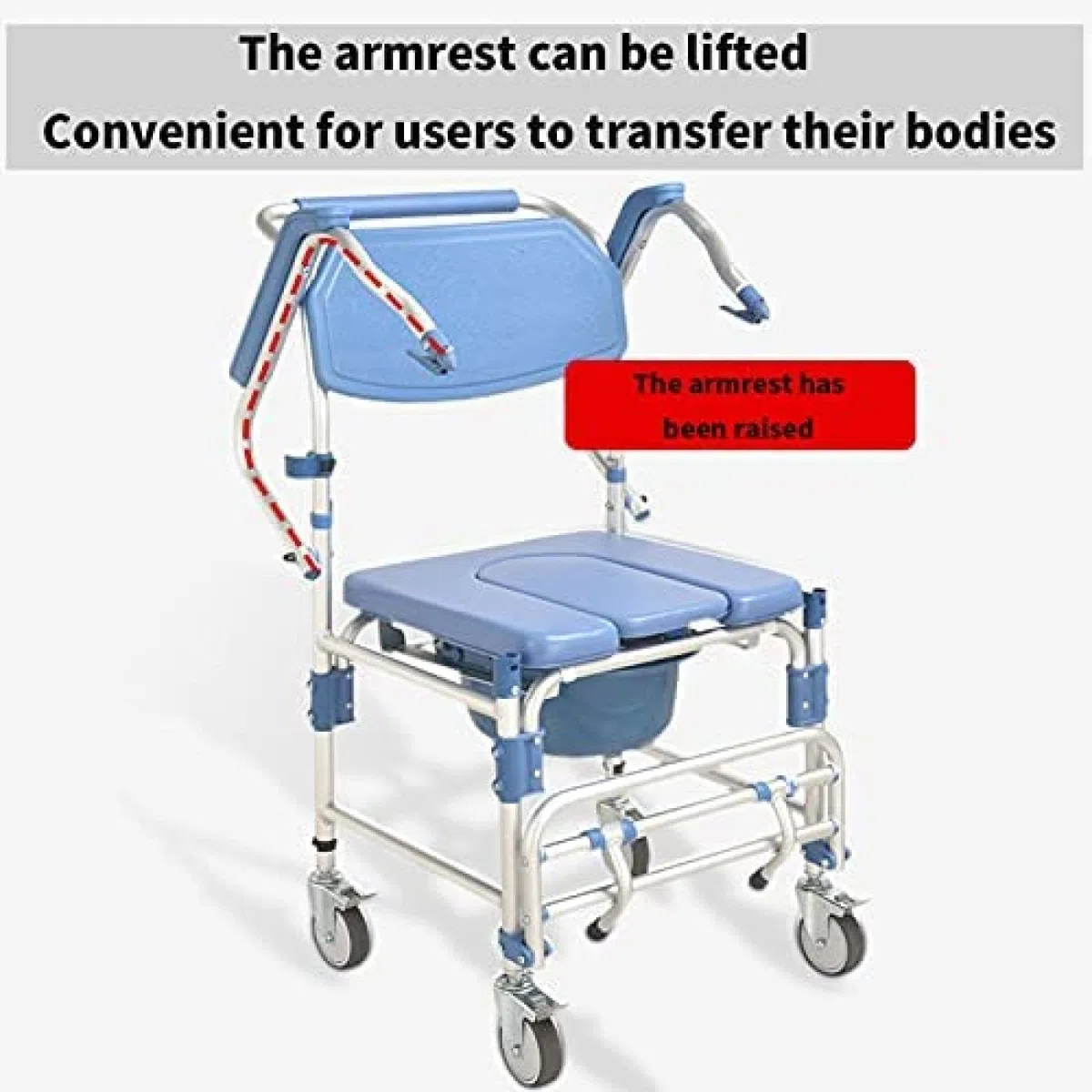 Sedia da toilette Sedia da bagno Sedia da doccia con braccioli e ruote Sedie a rotelle da bagno portatili Sgabello Camminatore con ruote con sedile for disabili Anziani feriti Disabili
