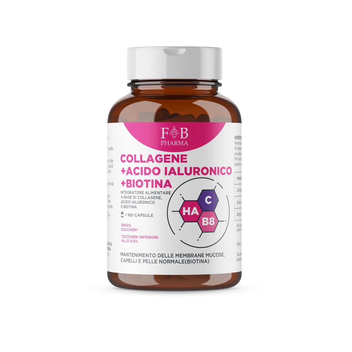 Collagene con Acido Ialuronico e Biotina – 180 Capsule per Pelle, Capelli e Unghie – Formula Completa ad Alta Concentrazione – Prodotto in Italia