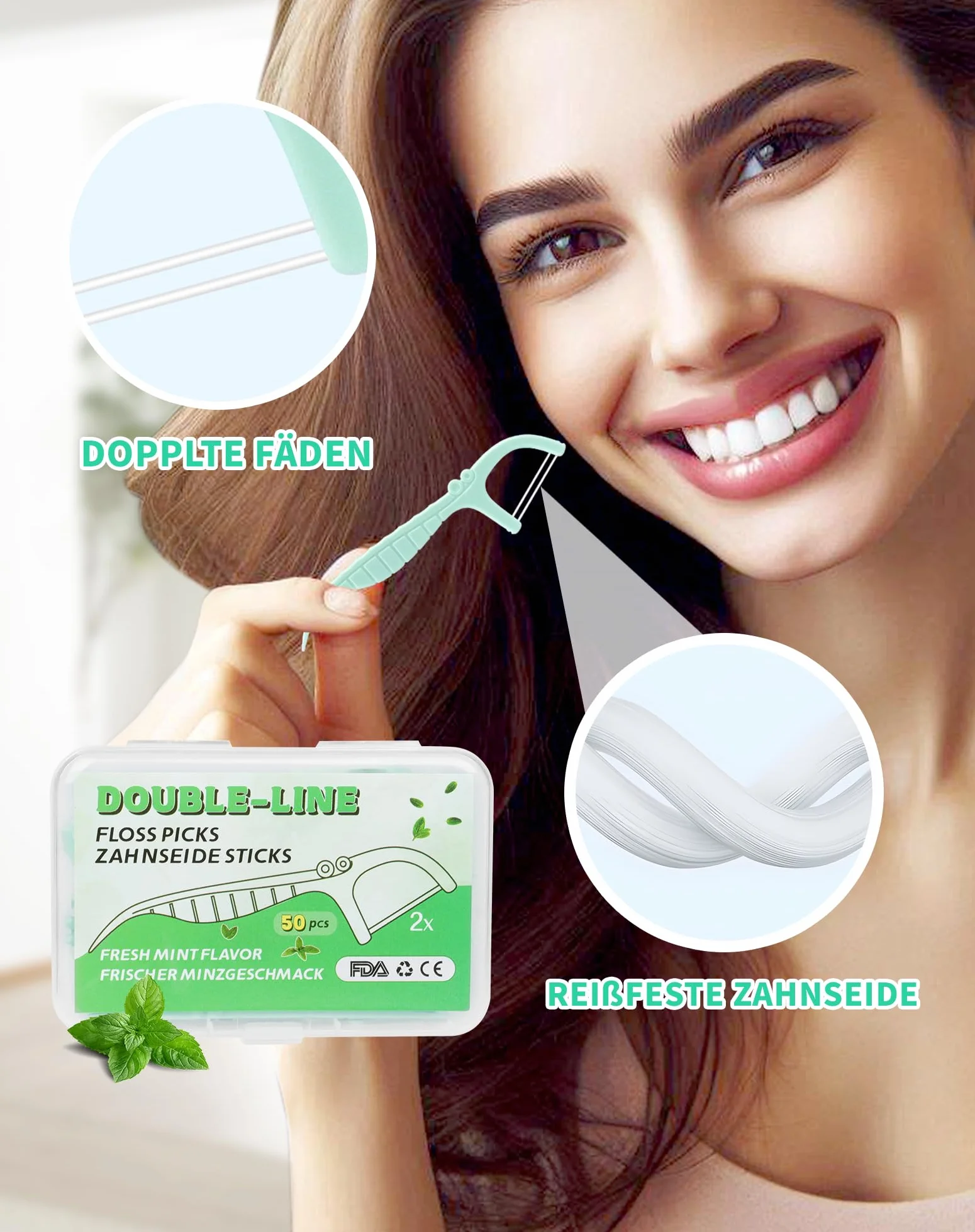 200 Pezzi Filo Interdentale Menta Archetti Filo Interdentale TWIN line Dental Floss Forcelle Interdentali doppia linea Filo Interdentale Stuzzicadenti