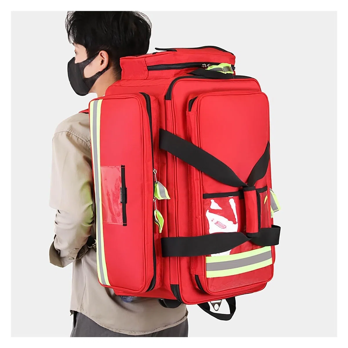 Zaino Pronto Soccorso con Ruote - Borsa Medica Grande Impermeabile con Carrello Estraibile, Compartimenti Regolabili e Bande Riflettenti per Casa, Viaggio, Escursionismo