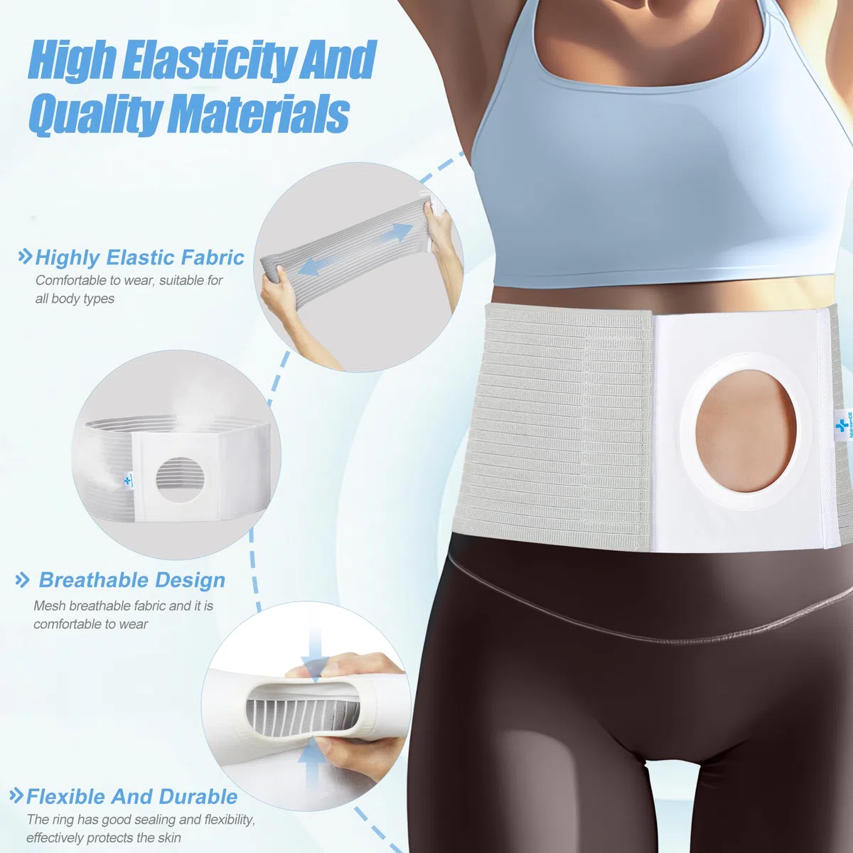 Cintura per stomia da uomo e donna，Cintura per ernia ostomica supporto medico per stomia, ileostomia, cintura di supporto in vita，con apertura da 8 cm (L)