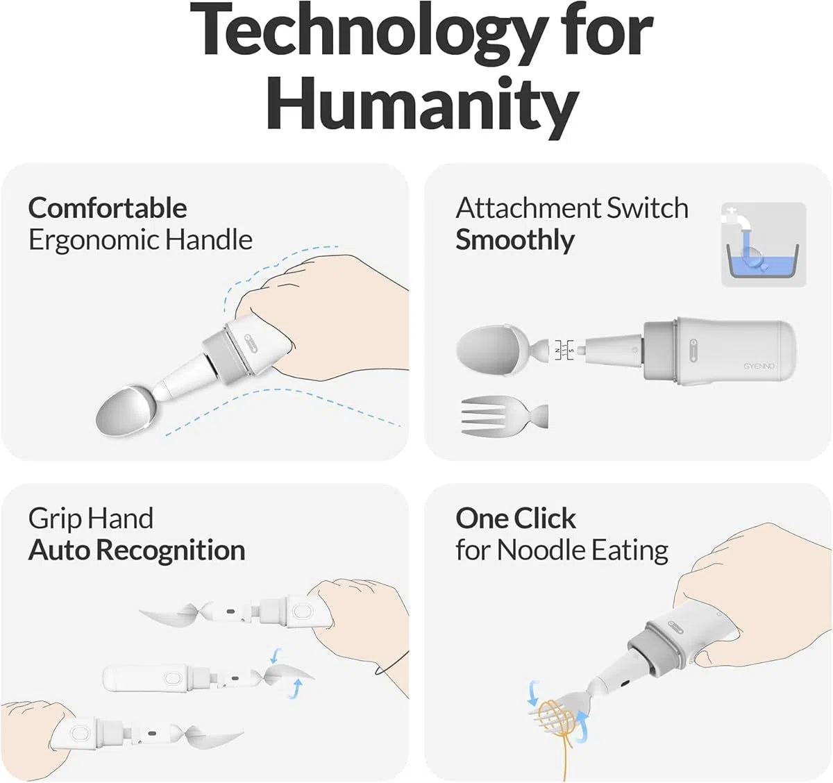 Cucchiaio per Parkinson per tremore alle Mani, Cucchiaio Intelligente Portatile per Parkinson, Cucchiaio e forchetta fissi con autostabilizzazione Intelligente, per disabili e Malati di PA