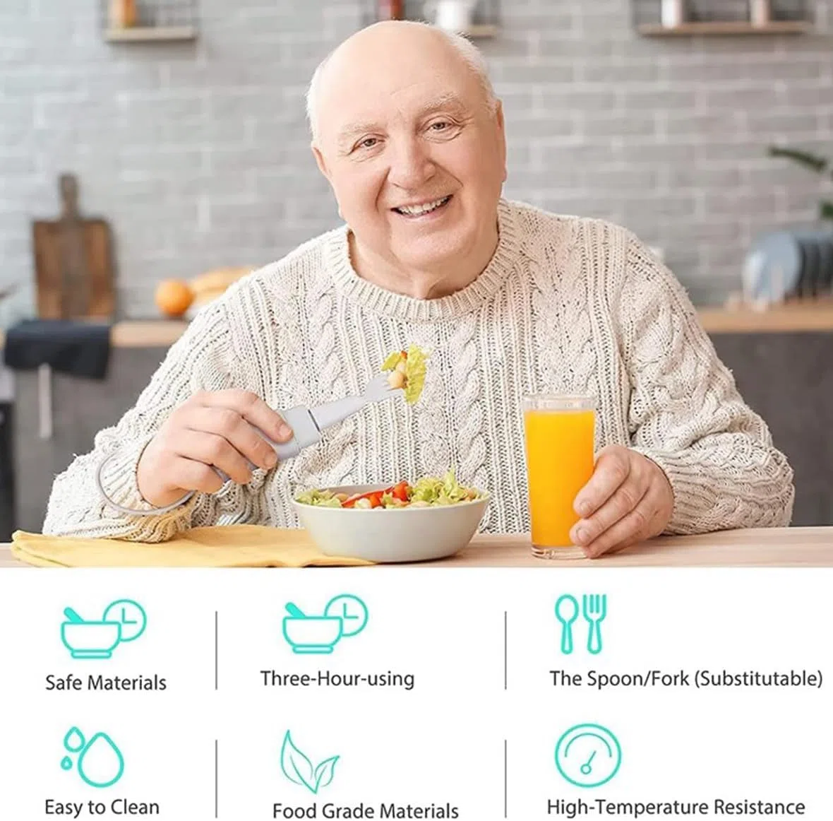 Cucchiaio per disabili e tremori, per tremori alle mani, posate per artrite, cucchiaio e forchetta fissi con auto-stabilizzazione intelligente