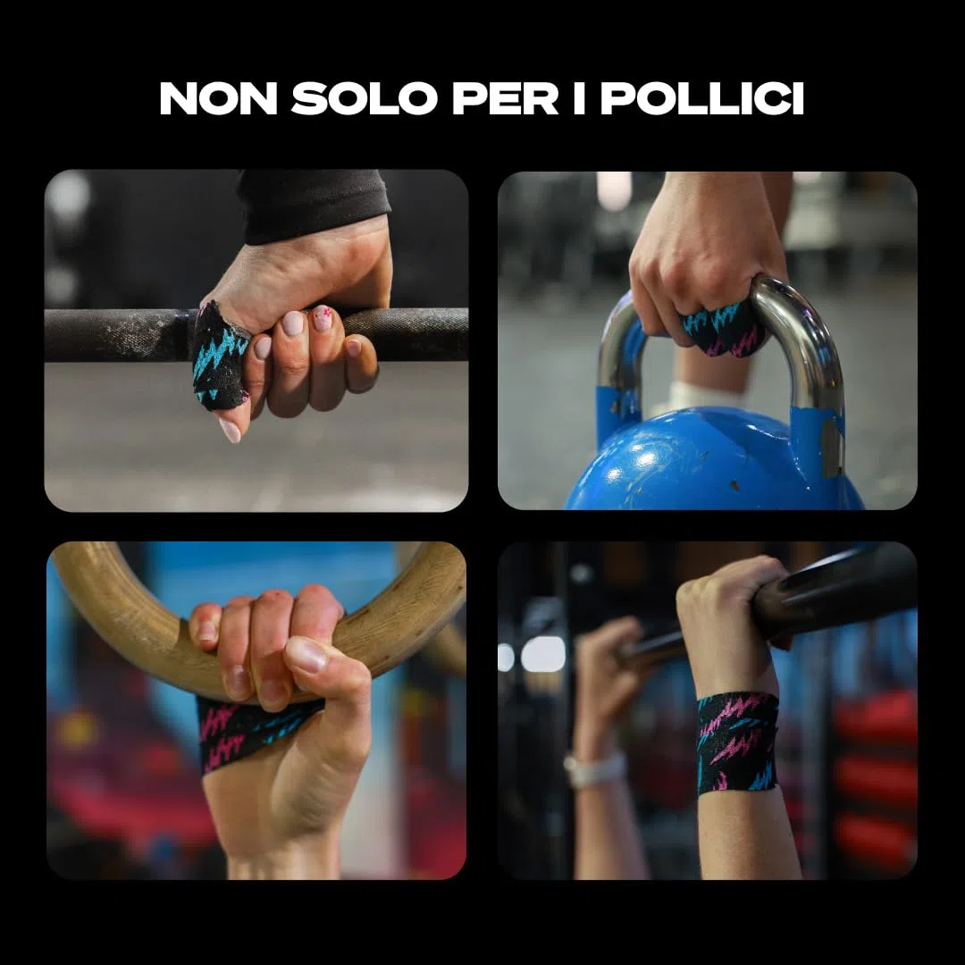 SPORTTAPE 6 Rotoli Nastro Pollice Sollevamento Pesi 3,8cm x 4,5m | Nastro Grip a Uncino per CrossFit & Powerlifting | Anti-Sudore, Facile da Strappare, Protezione per Mani e Dita | Pack Misto