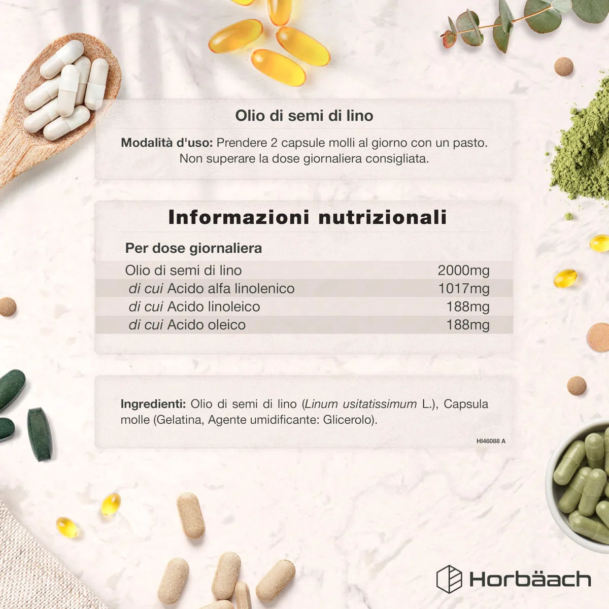 Olio di Semi di Lino 2000mg | Linseed Oil | 360 capsule | Omega 3 6 9 con acido alfa linolenico ad alta resistenza (ALA) | Supplemento spremuto a freddo | di Horbaach