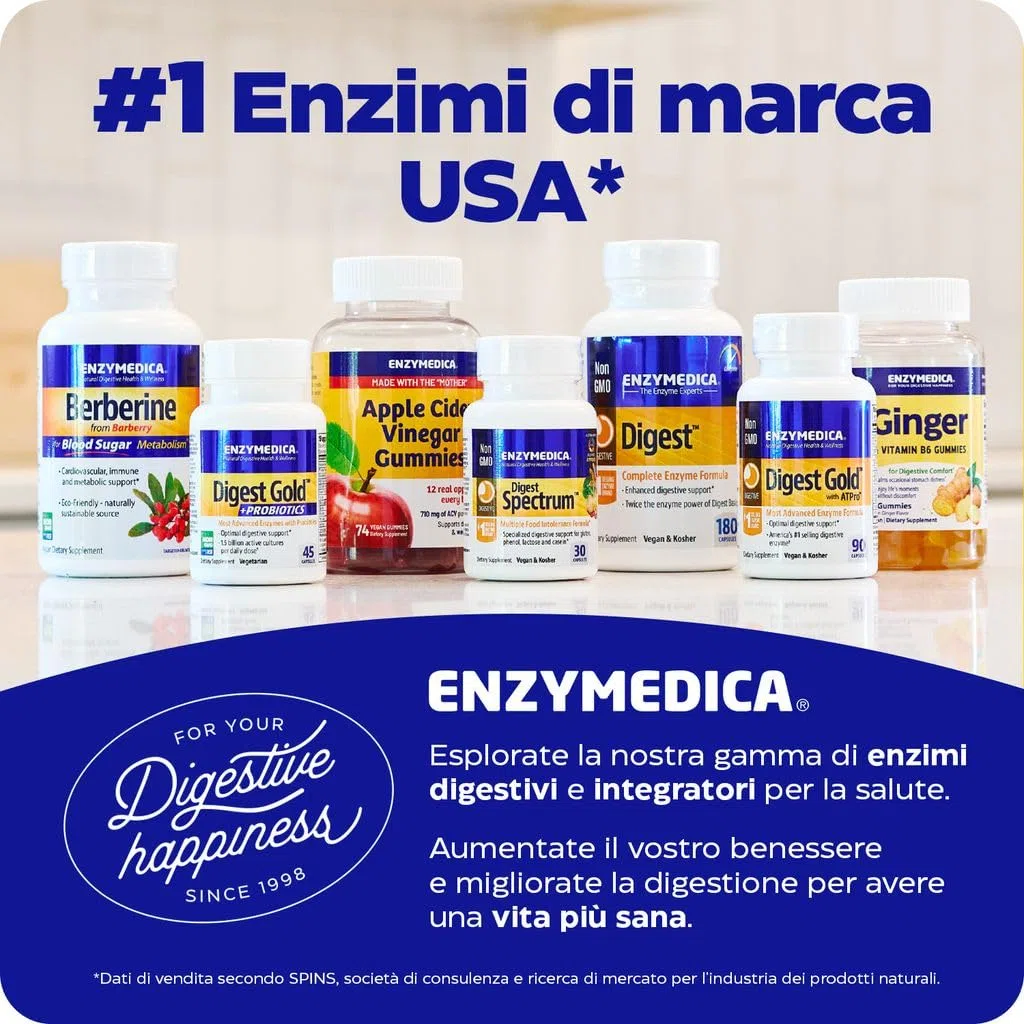 Enzymedica, Digest Basic, Integratore Alimentari con Enzimi Digestivi, Indicato per Irregolarità e Gonfiore Addominale, Gluten Free, Senza Lattosio, 90 Capsule