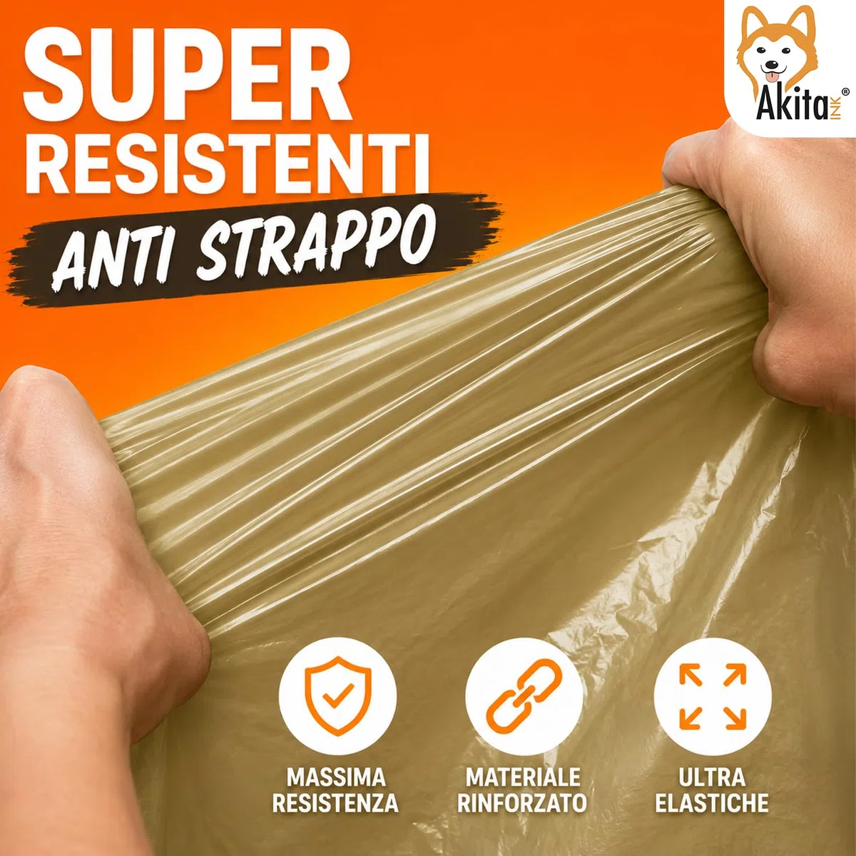 Akitaink 40 Sacchi Spazzatura Grandi 90x120 Ambra Super Resistenti Condominiali 130 Litri - Rotoli da 10 Pezzi, Made in Italy