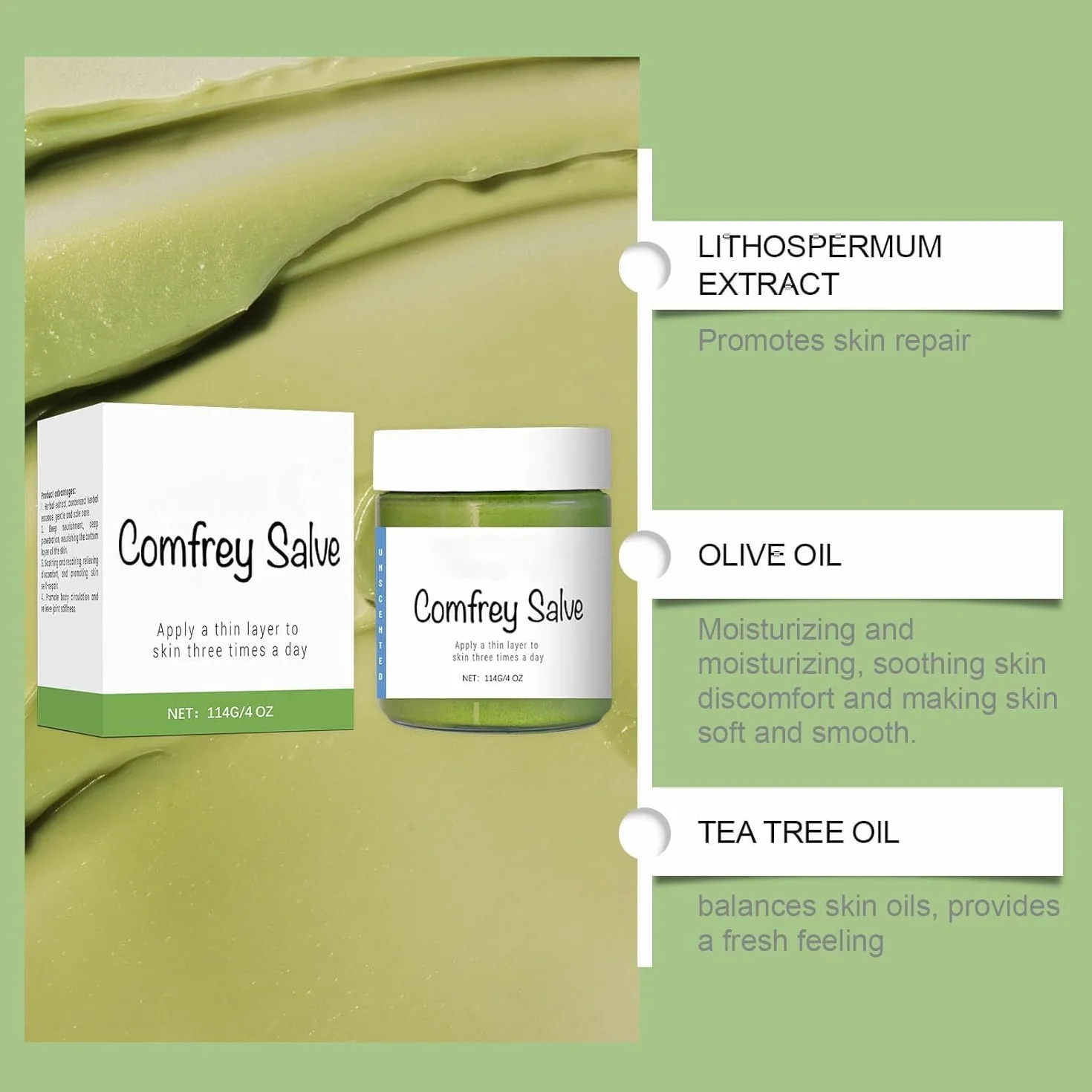 Cholig Organic Herbal Comfrey Salve 4oz, Comfrey Organic Herbal Salve Cream Ointment, Comfrey Salve Herbal Balm, Skin Body Care (2 Pcs)