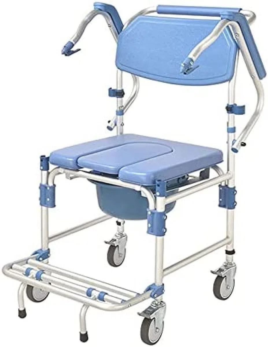 Sedia da toilette Sedia da bagno Sedia da doccia con braccioli e ruote Sedie a rotelle da bagno portatili Sgabello Camminatore con ruote con sedile for disabili Anziani feriti Disabili