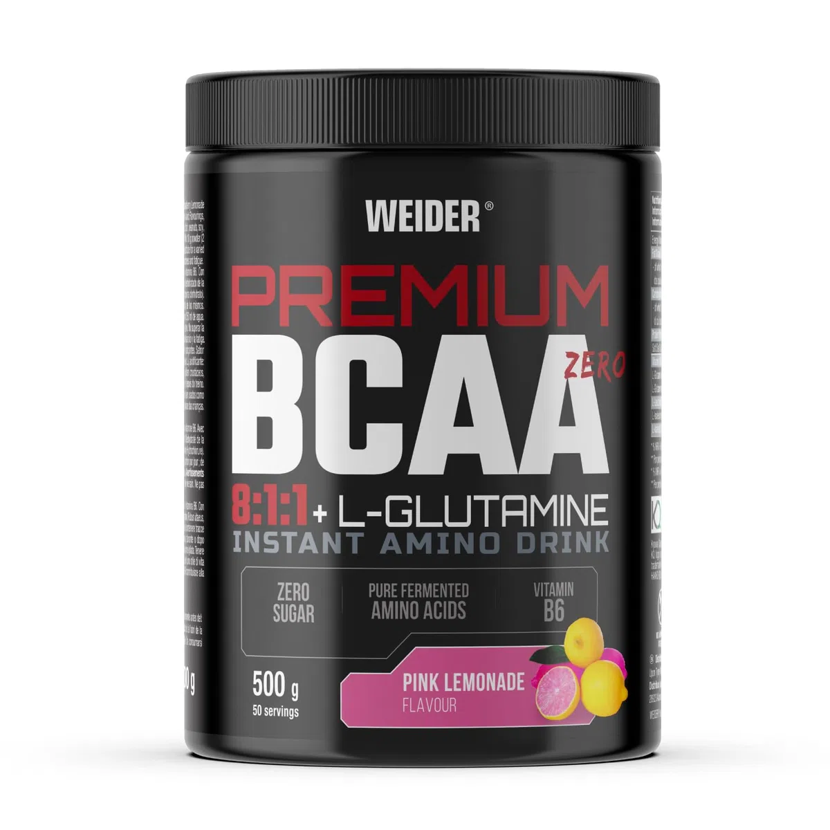 Weider Premium BCAA 8:1:1 + L-Glutamine (500g) Gusto Pink Lemonade, Formula di Recupero con Aminoacidi BCAA, L-Glutammina Kyowa Quality®, per la Crescita e Protezione Muscolare, Senza Zucchero, Vegano