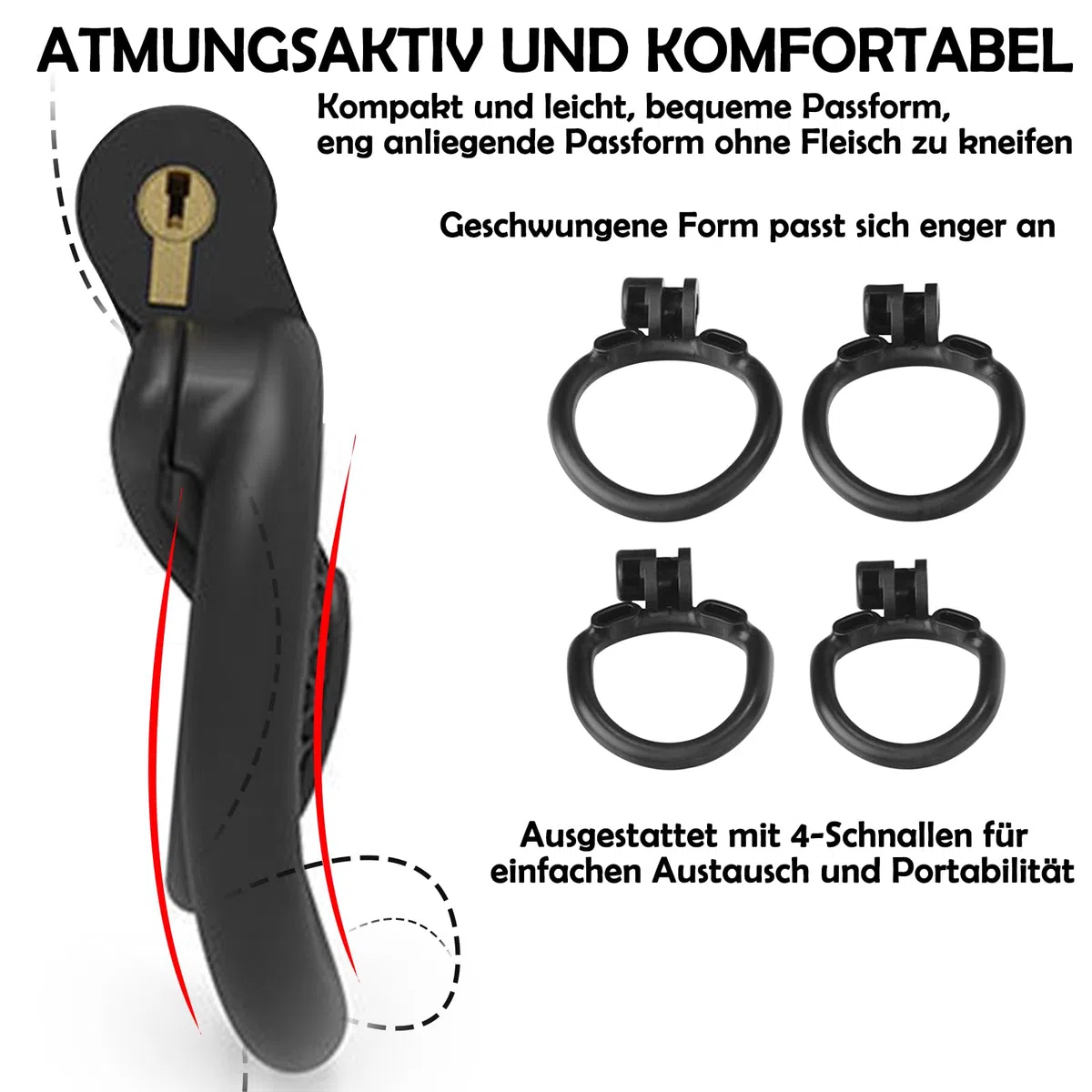 BDSMYEE Chastity cage per sissy, Piccola gabbia di castità traspirante, Gabbie per Pene con 4 cock rings, Male cock cage per Prevenire L'erezione (Nero, F)