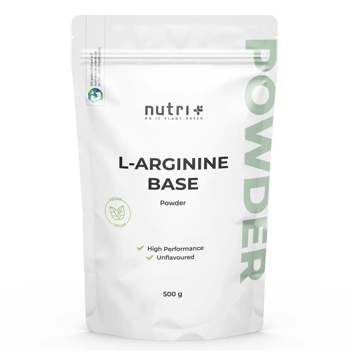 Nutri + L-Arginina Polvere Base 500g - massimo Dosaggio - vegetale da Fermentazione - pura Arginina - vegan - neutrale - senza Additivi - Qualità premium