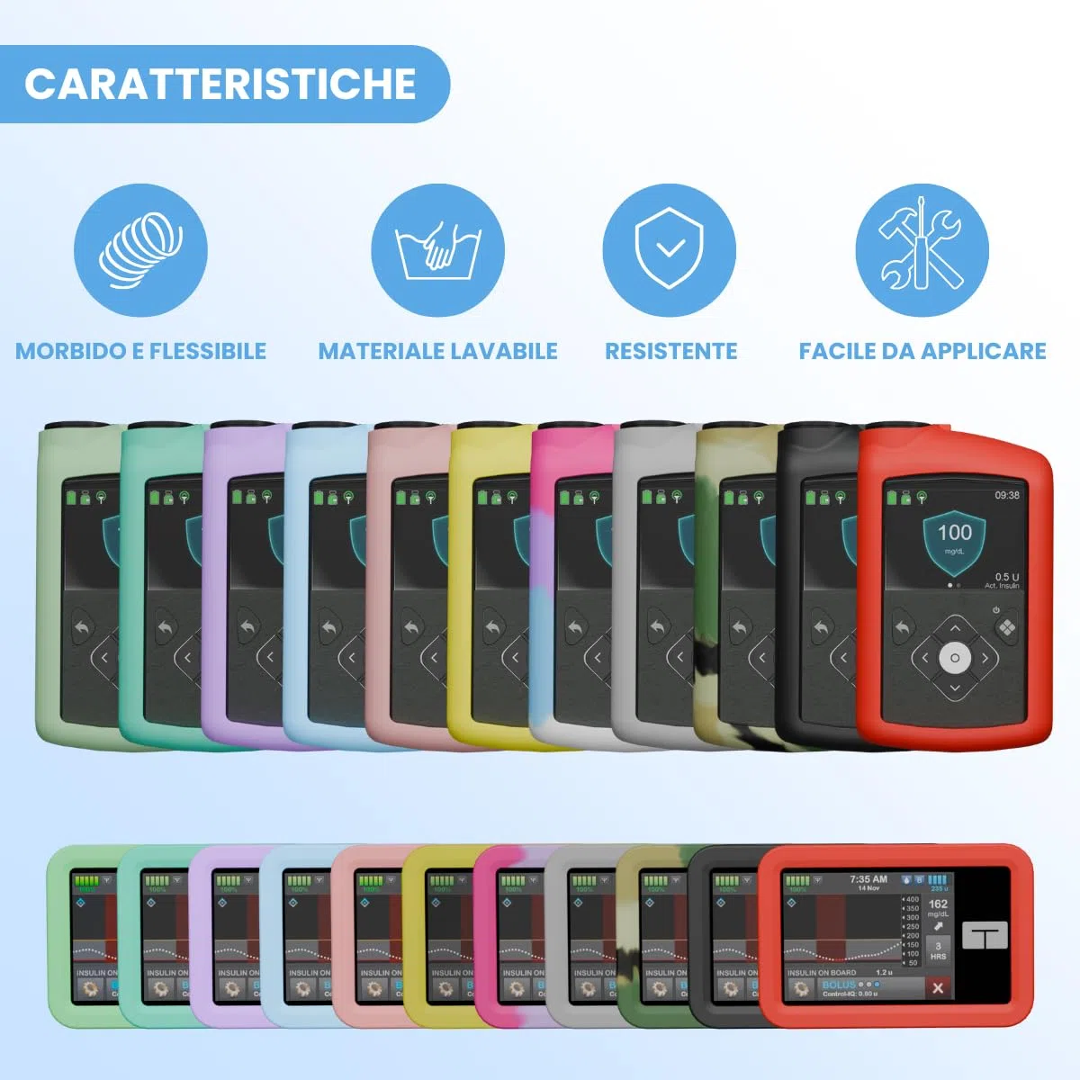 Custodia protettiva in silicone per pompa per insulina Medtronic compatibile con tutti i modelli Medtronic, durevole (nero)