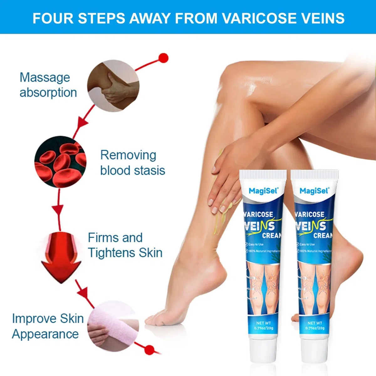 Crema vene varicose, Crema per capillari rotti gambe, Gel Gambe Stanche e Pesanti, Dolore e Circolazione, Riduce Gonfiore, Dolore Capillari Visibili 20g