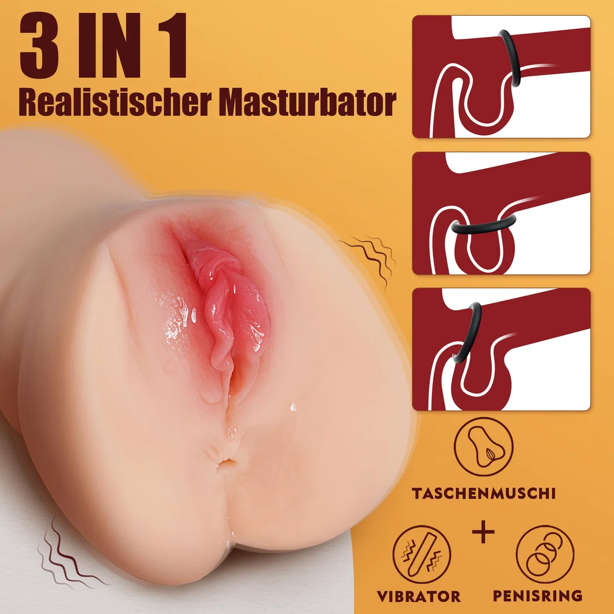 700G Masturbtore per uomini Masturbatore Sex Toy per uomini Sex Toys Realistico grande con Vibratore 3D Vagina Clitoride Anello Vibrante per il Pene Anale Masturbatore uomo Figa Tascabile Dildo