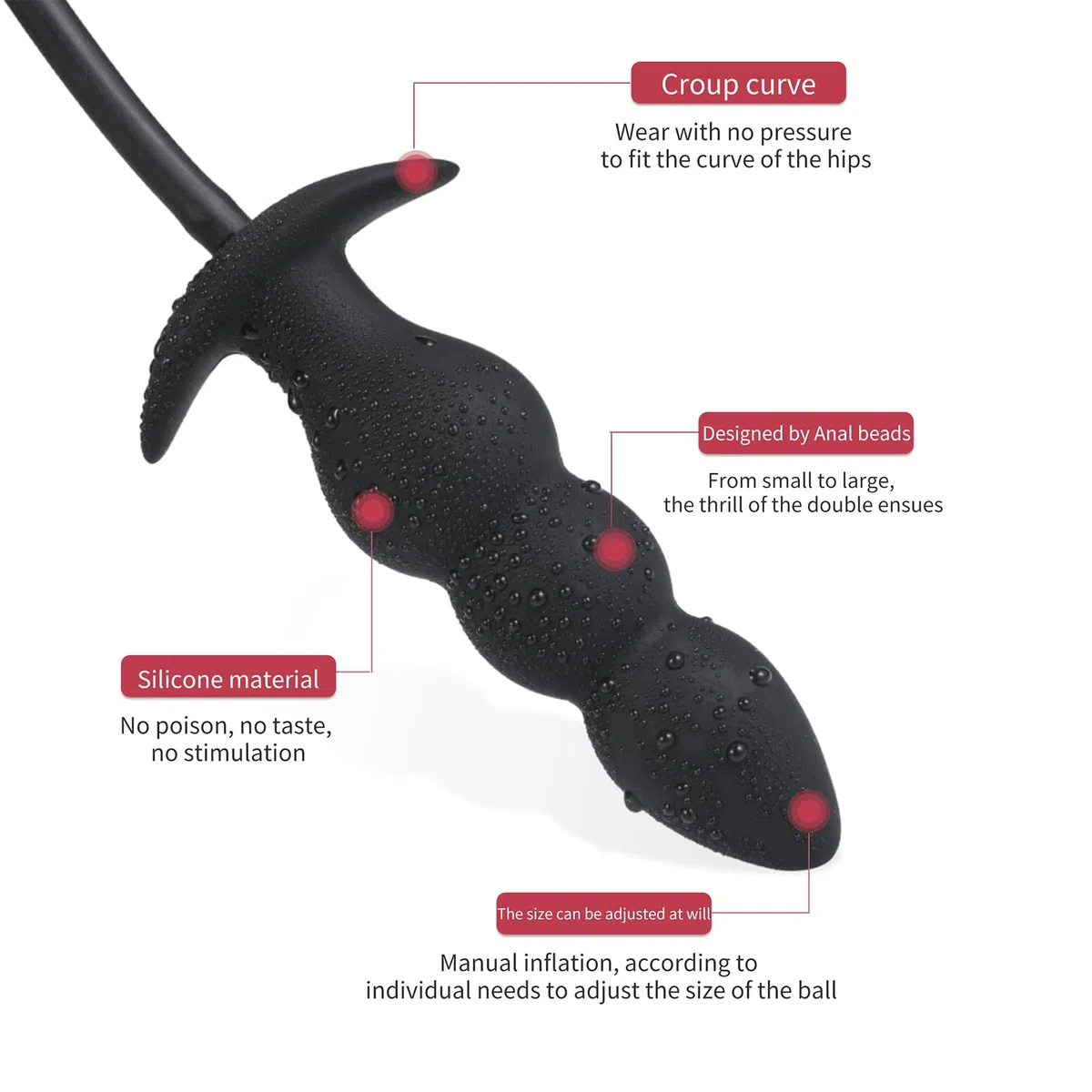 AMAZBEE Spine anali in silicone per donne Spine gonfiabili per l'allenamento anale Stimolazione del punto G Giocattoli anali Perle anali espandibili (Black)