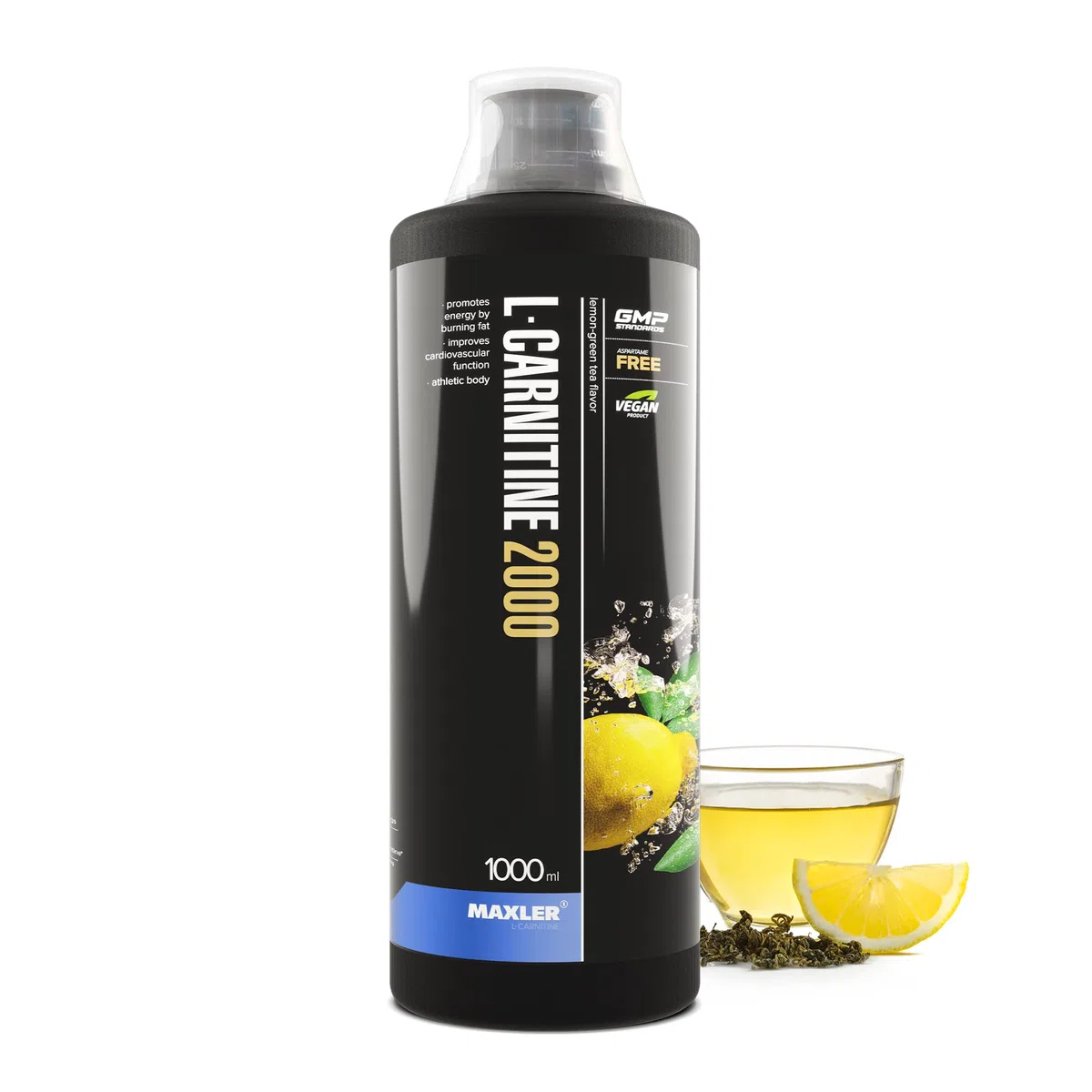Maxler L Carnitine Liquid High Dose - L Carnitina Liquida - Vegano e Senza Zucchero - Ricco di Sapore - Dosato in modo Ottimale - 2000 mg di L-Carnitina per Porzione - Tè Verde al Limone - 1000 ml