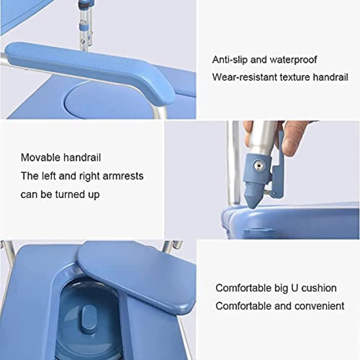 Sedia da toilette Sedia da bagno Sedia da doccia con braccioli e ruote Sedie a rotelle da bagno portatili Sgabello Camminatore con ruote con sedile for disabili Anziani feriti Disabili