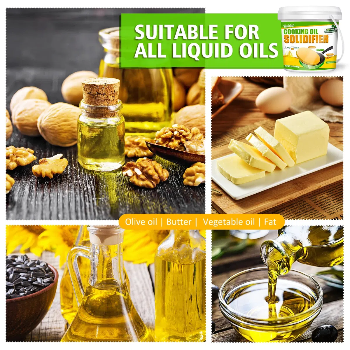 Polvere Solidificante per Olio da Cucina - 100% Naturale a Base Vegetale, Solidifica Fino a 8,5L di Olio per Friggere - Facile Smaltimento dei Grassi di Scarto,340g Oil Solidifier