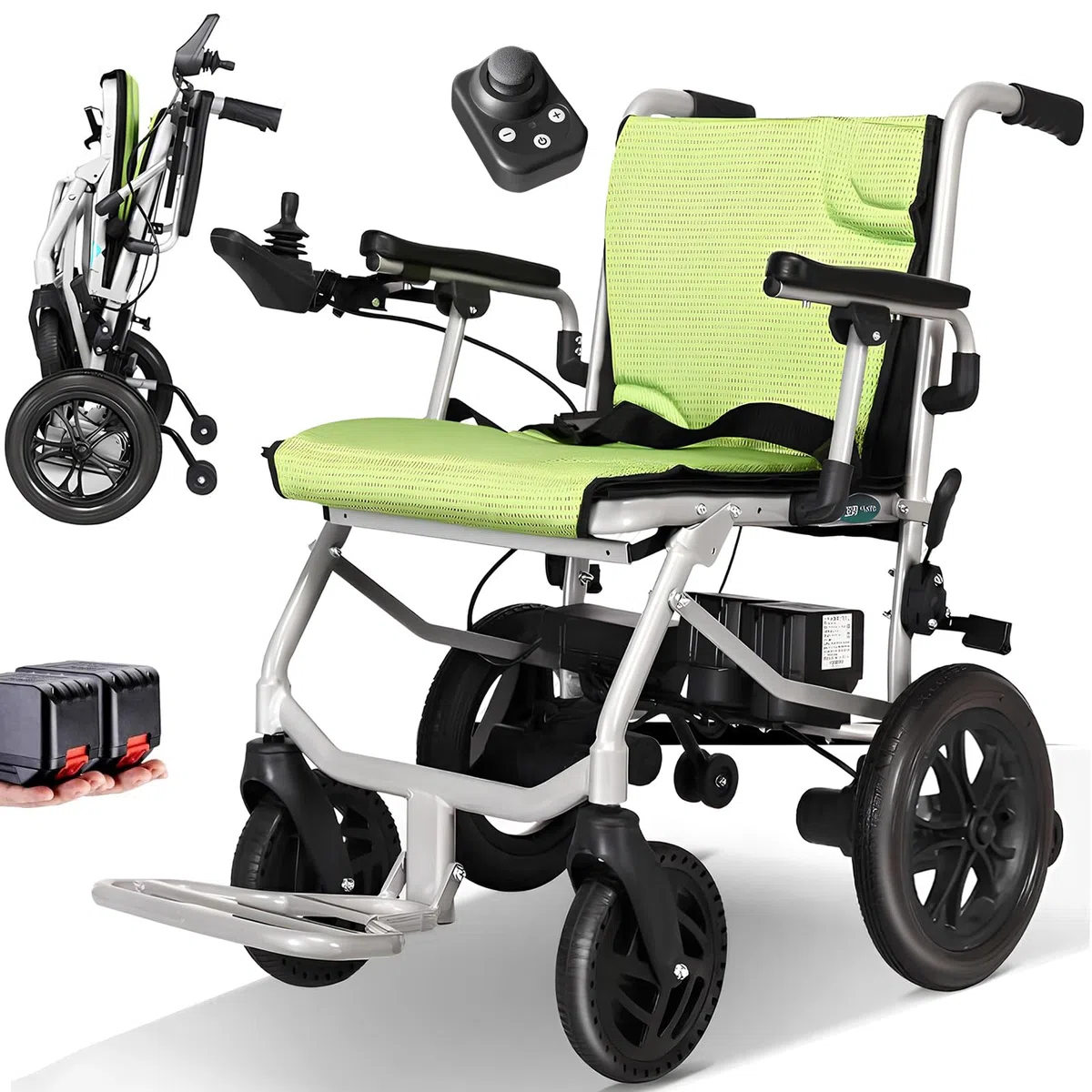AMITD Sedia a Rotelle Elettrica, Carrozzina Elettrica Pieghevole Leggera 17 kg, Autonomia 20 km Batterie Doppia, Motore 400 w, Portata 120kg, Controller Doppio a 360 Gradi, per Scale Disabili