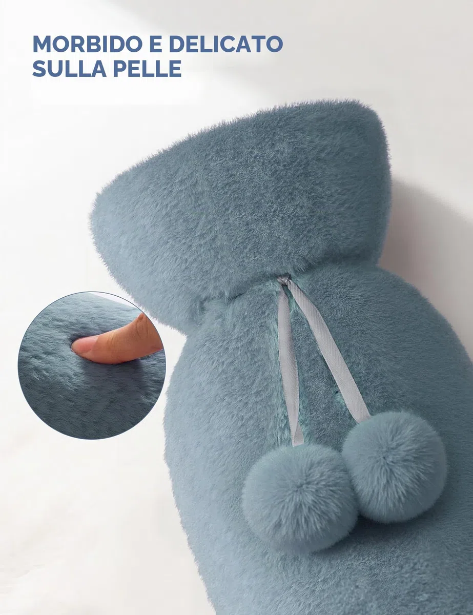 Homealexa Borsa dell'Acqua Calda Lunga, cato con Peluche Morbida 2L Boule Acqua Calda a Tubo per Collo Spalla 73 x 13 cm in Gomma Premium