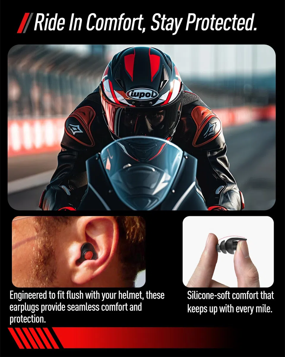 Hearprotek 3 Paia di Tappi Orecchie Moto, 24dB Tappi Riutilizzabili, Isolamento Confortevole dal Rumore del Vento per la Protezione Dell'udito, Guida, Corse, Racing-Regali per amanti delle moto